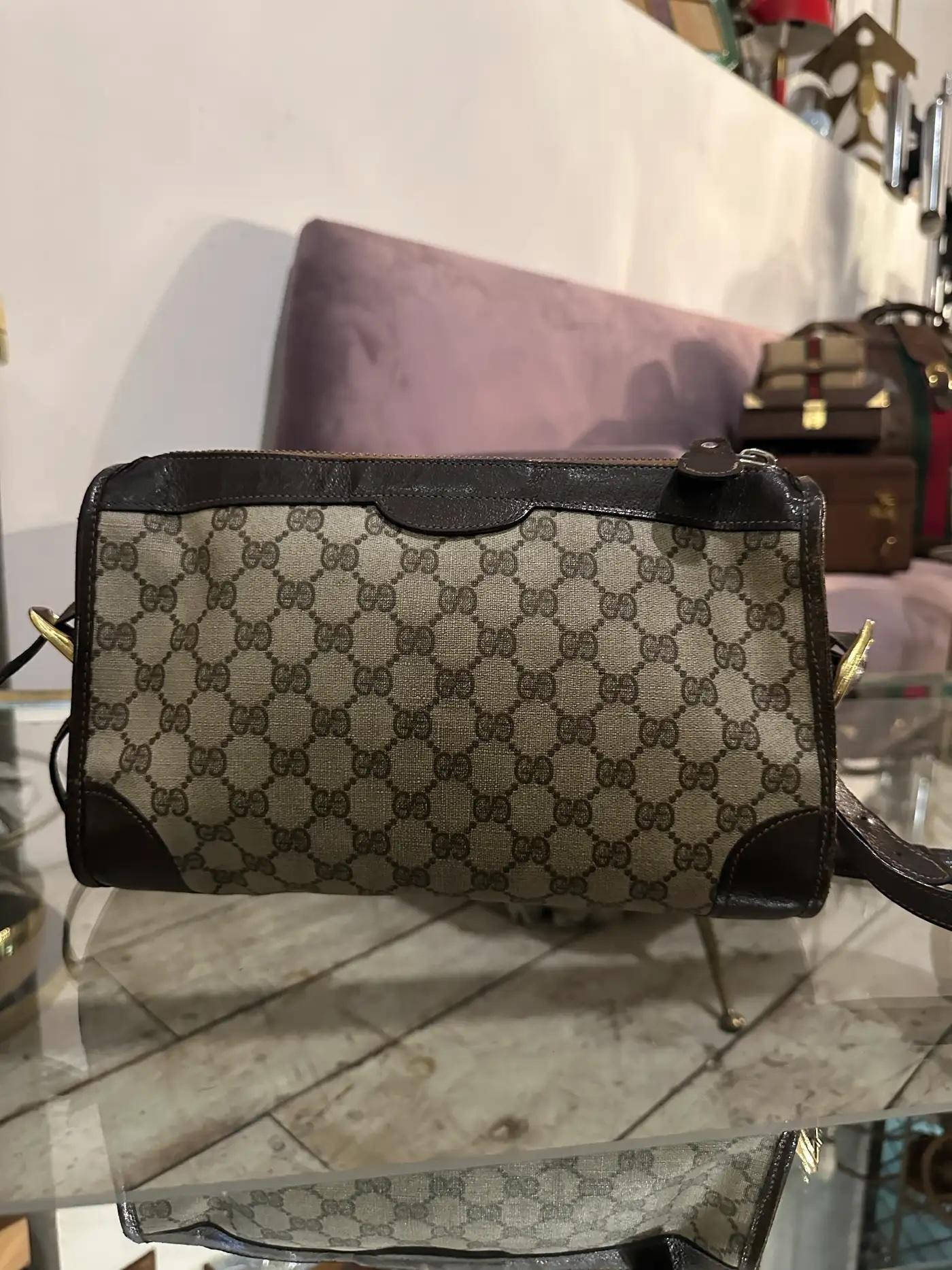 GUCCI バッグ 1970s Gucci Canvas and Leather Shoulder Bag With Gold