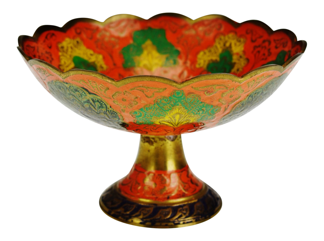 Vintage Enamel Painted India Brass Compote Chairish