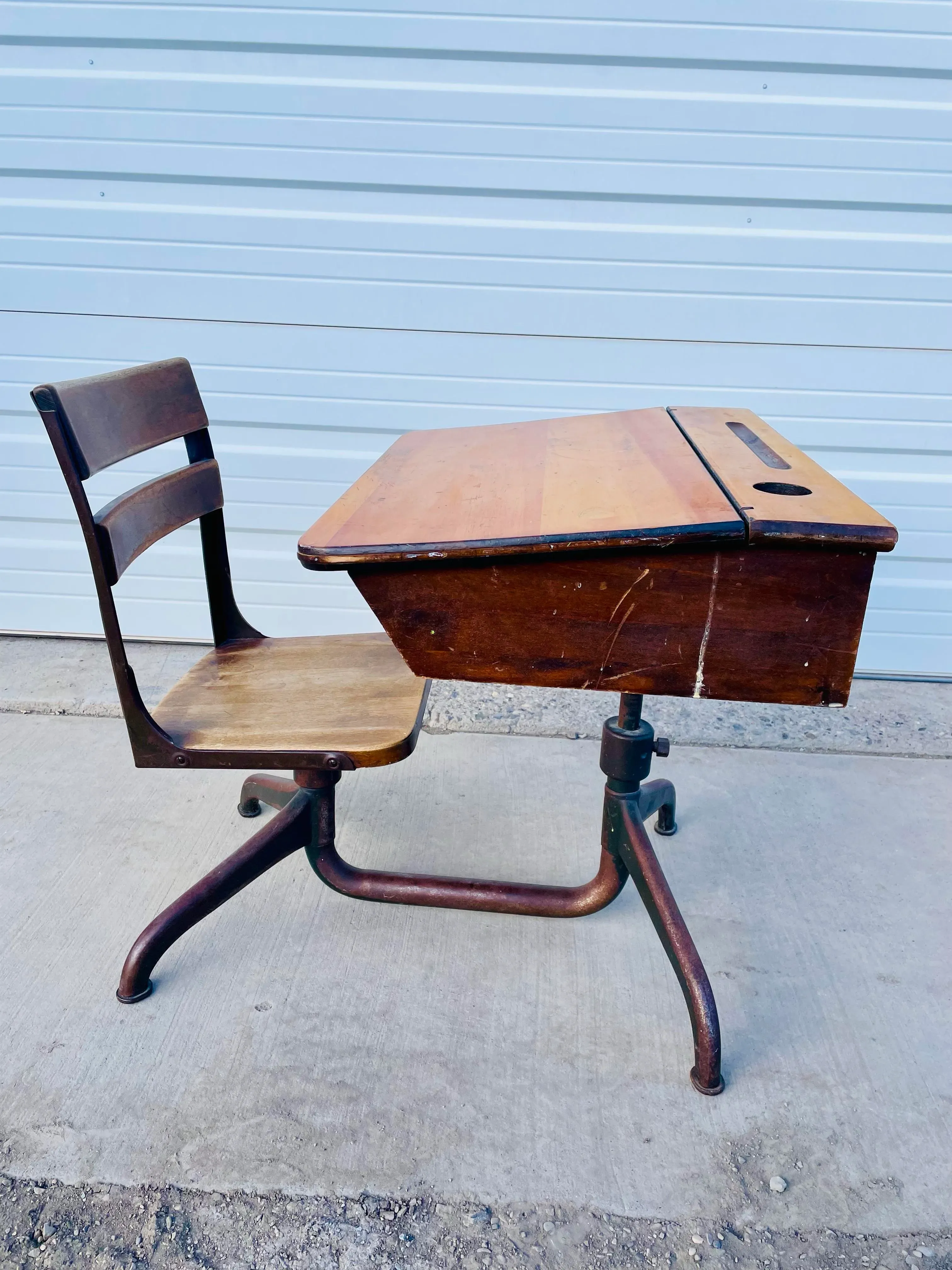 Wooden Chair Old School Desk With Chair Attached Student Desk With
