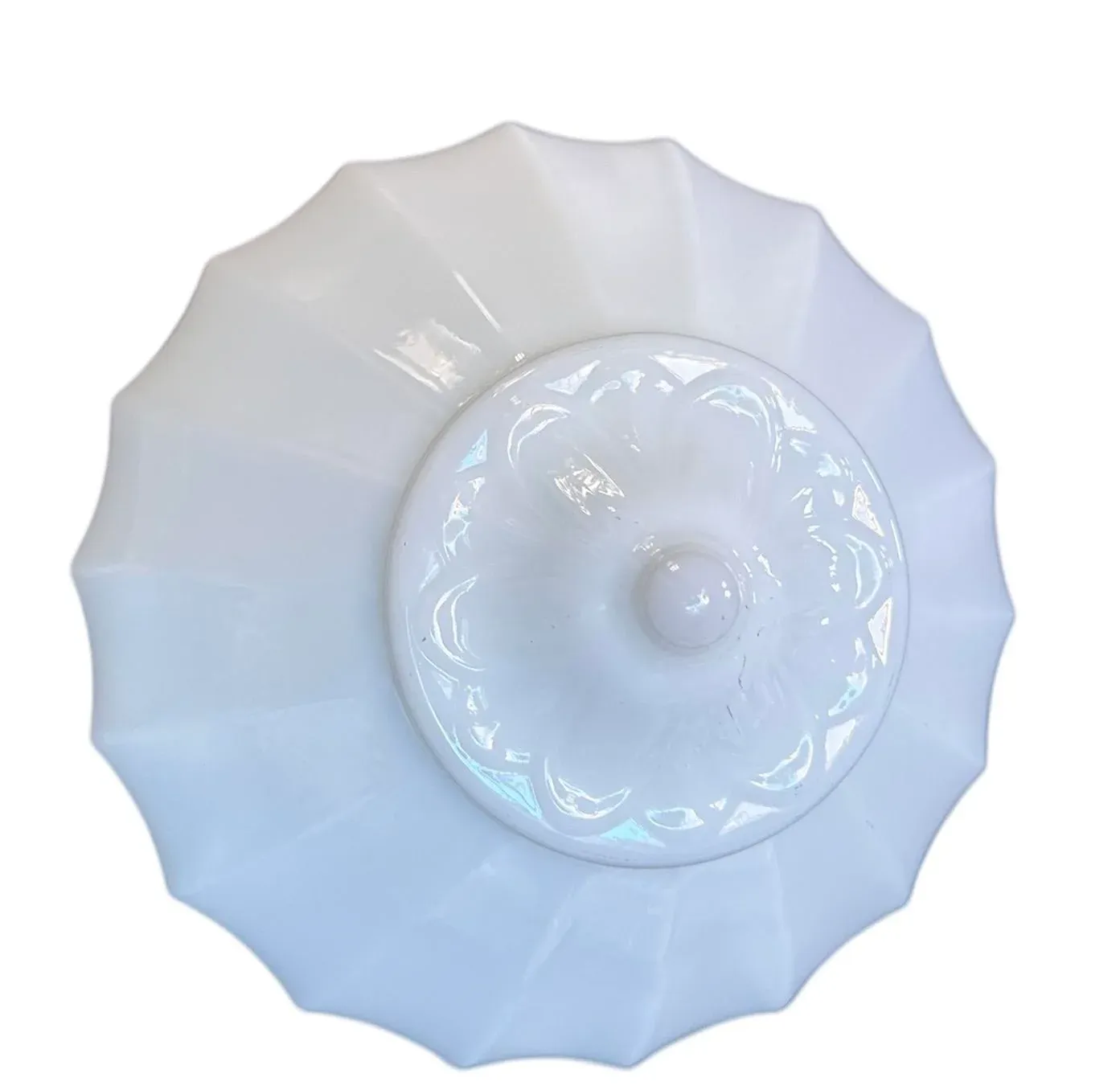 White Cased Glass Neoclassical Flush Mount Fixture on Brass Holder Circa 1910