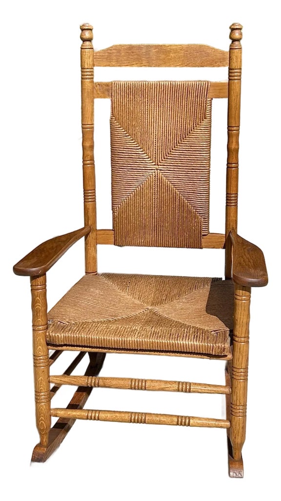 Extra Large Adult, Rush-Woven Seat and Backrest, Solid Oak, Turned