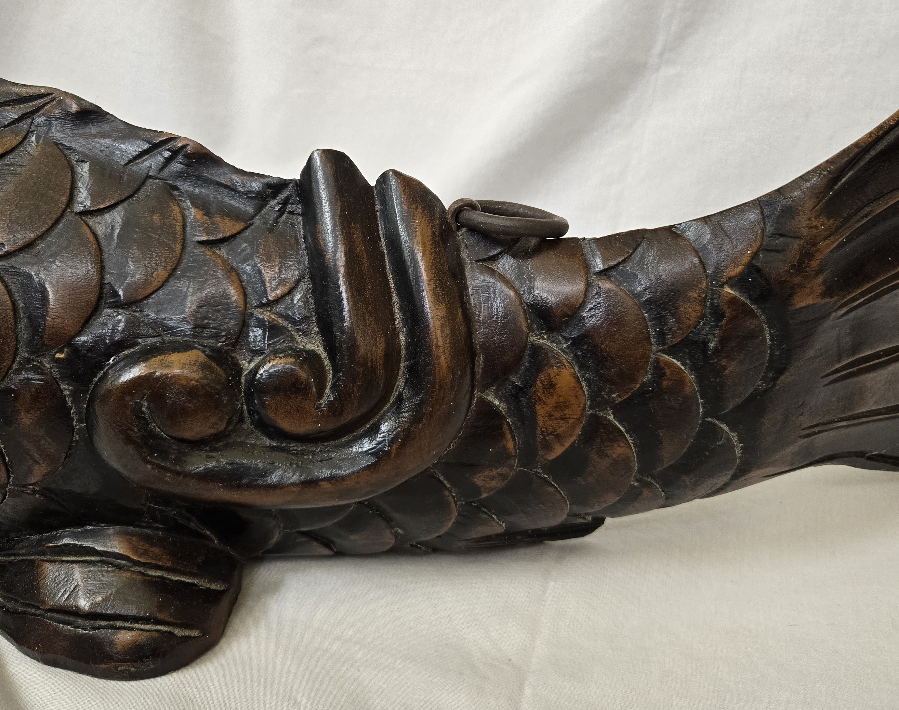 antique japanese fish hook Jizai Kagi Hearth Kettle Hook, Ca 1930's-40's, #1312 Unique key chain that easily hooks onto a pocket Japanese Wooden Fish Jizai Kagi