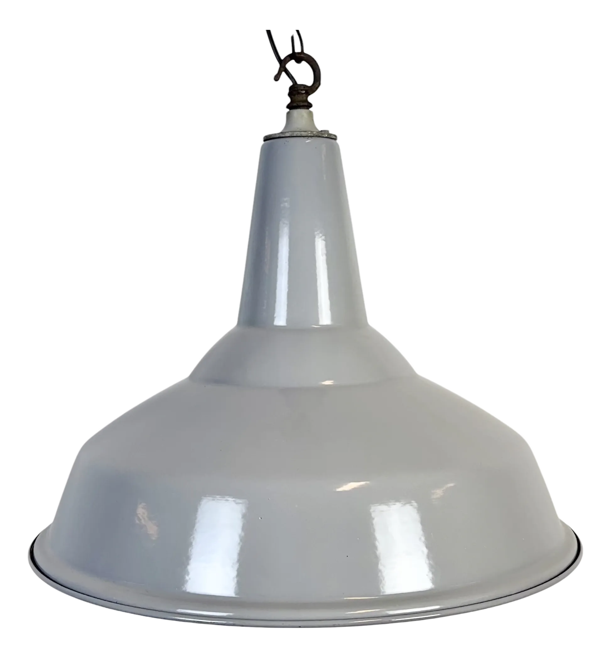 Large Industrial British Grey Enamel Factory Pendant Lamp from Benjamin, 1960s