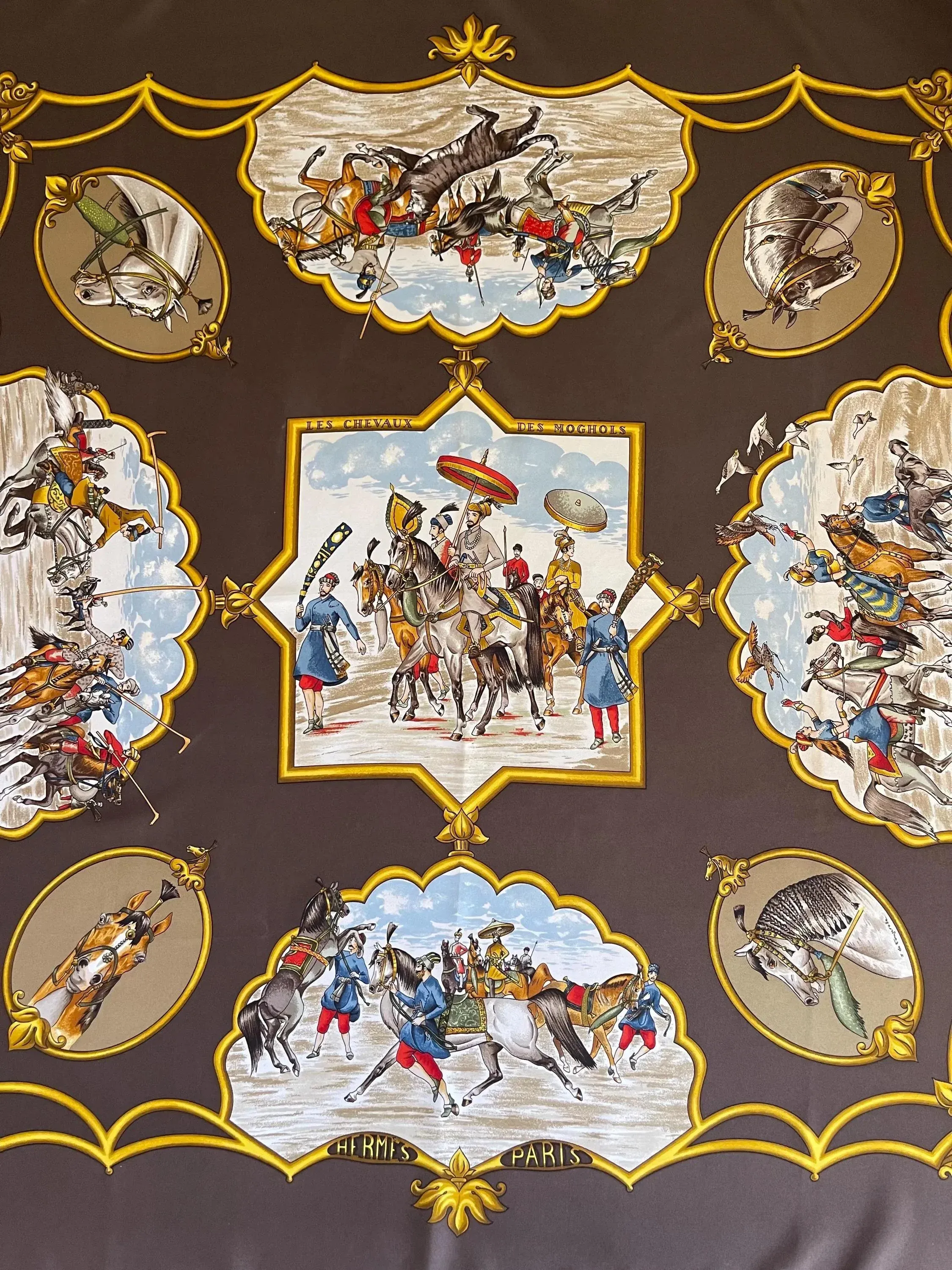 Hermès Silk Scarf “Les Chevaux Des Moghols” 1997 | Chairish
