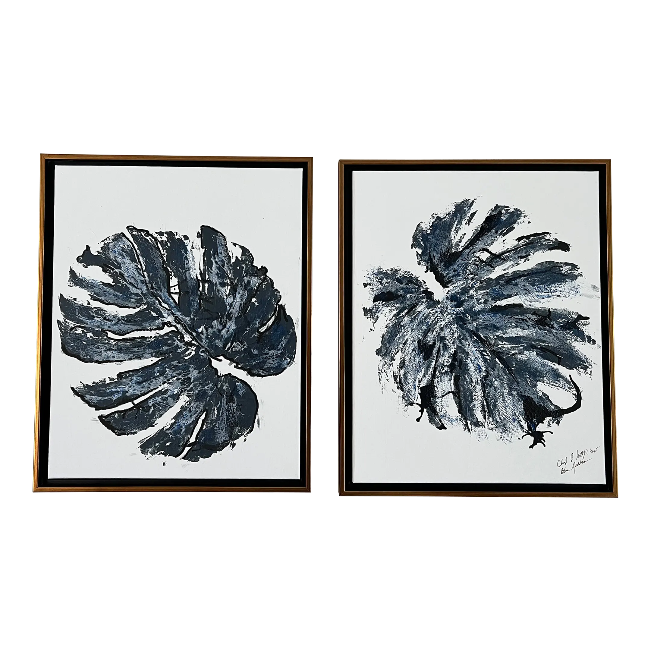 Blue Monstera Duo, Designed by Cheryl P Kohloff, Framed- Set of 2 | Chairish
