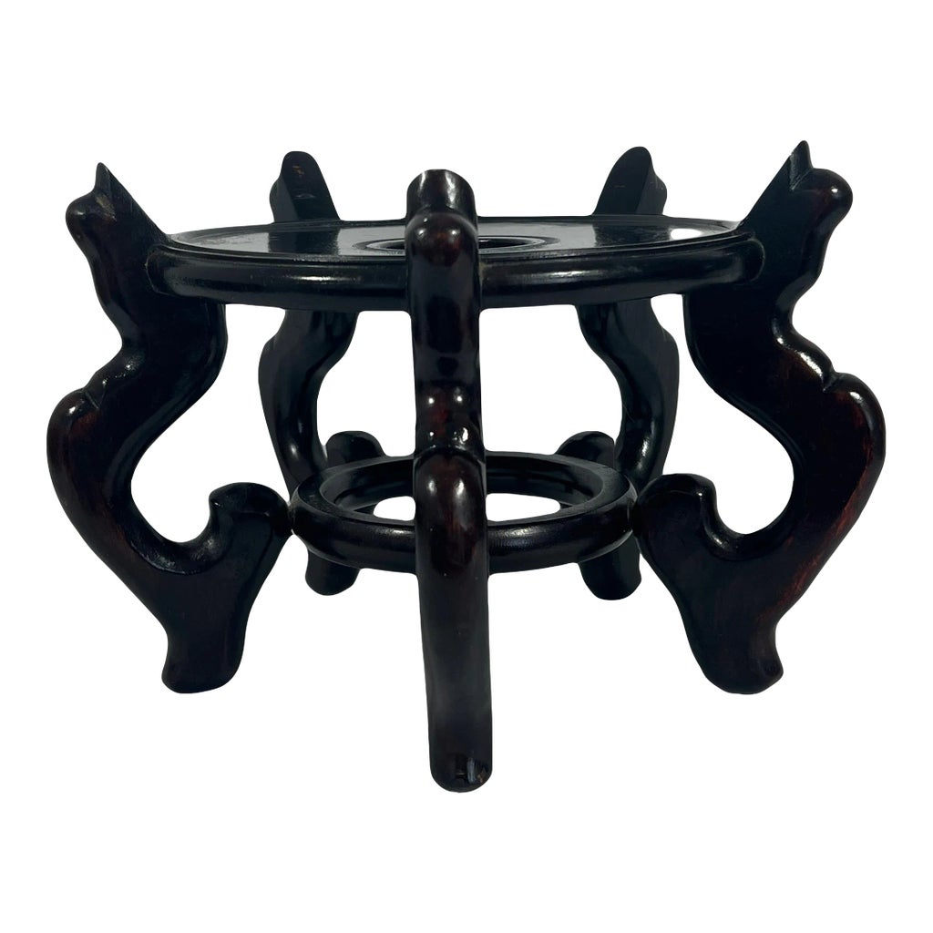 Vintage Chinese Ebony Black Lacquer Display Stand (8.5