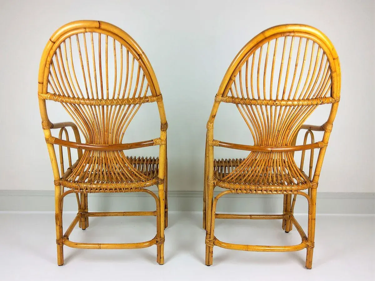 Set of Large Vintage Bamboo & Rattan Lounge Chairs, 1960s