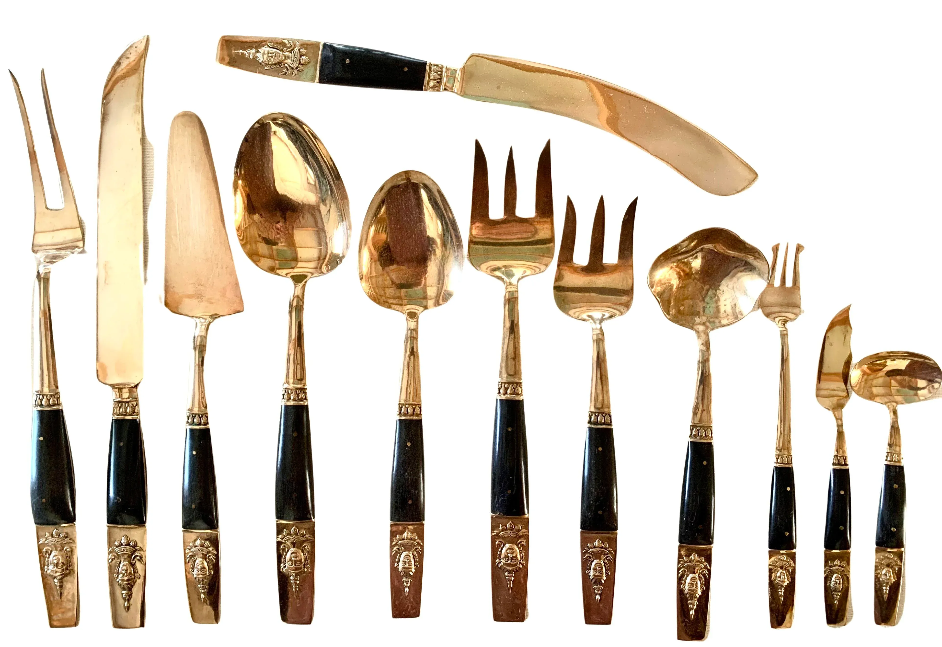カトラリー(スプーン等) Thai Brass flatware 1960's Siam Thailand Rosewood & Brass Flatware Set - 132 Pcs