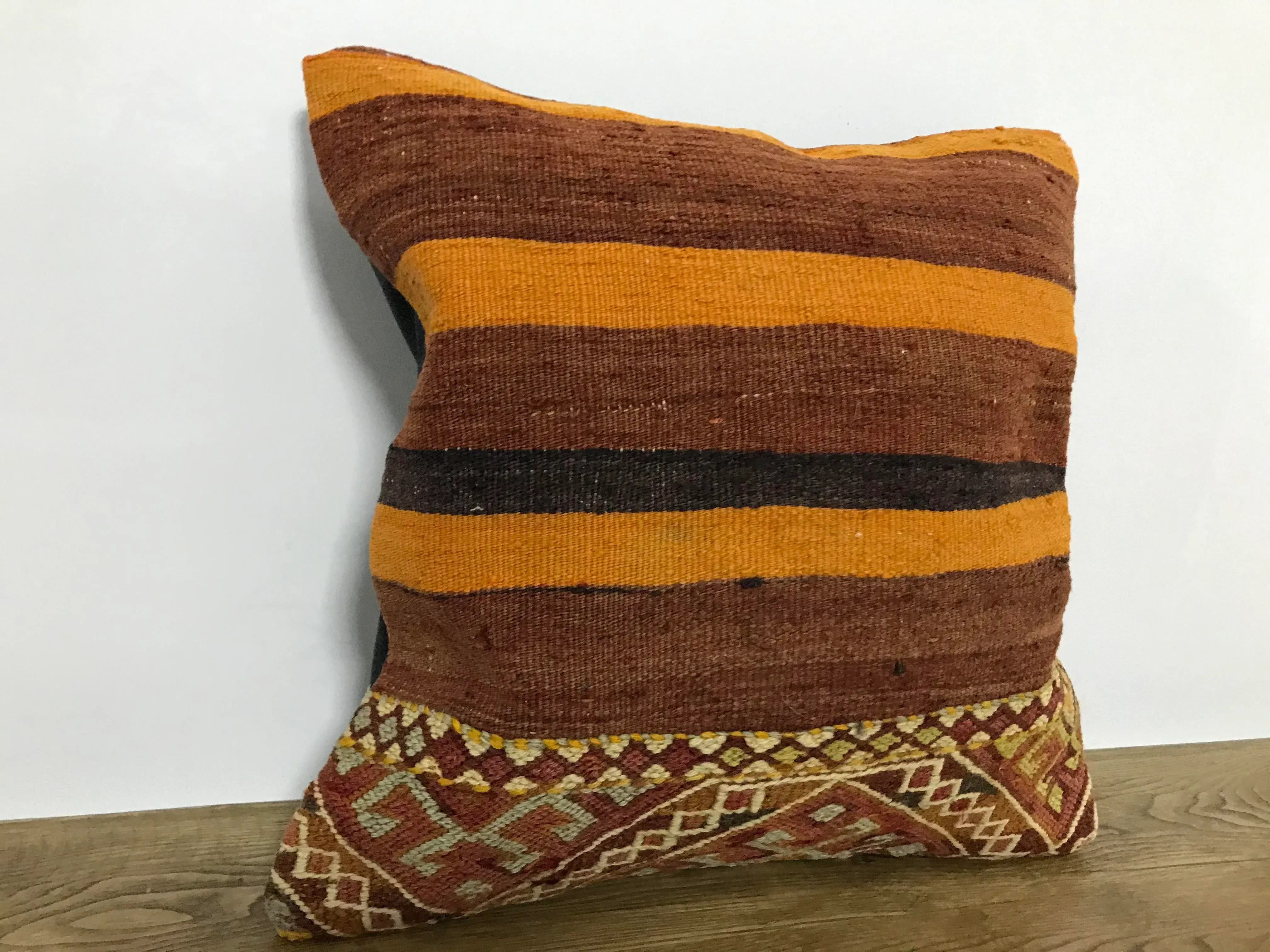 Vintage Turkish Stripe Anatolian Kilim Pillow