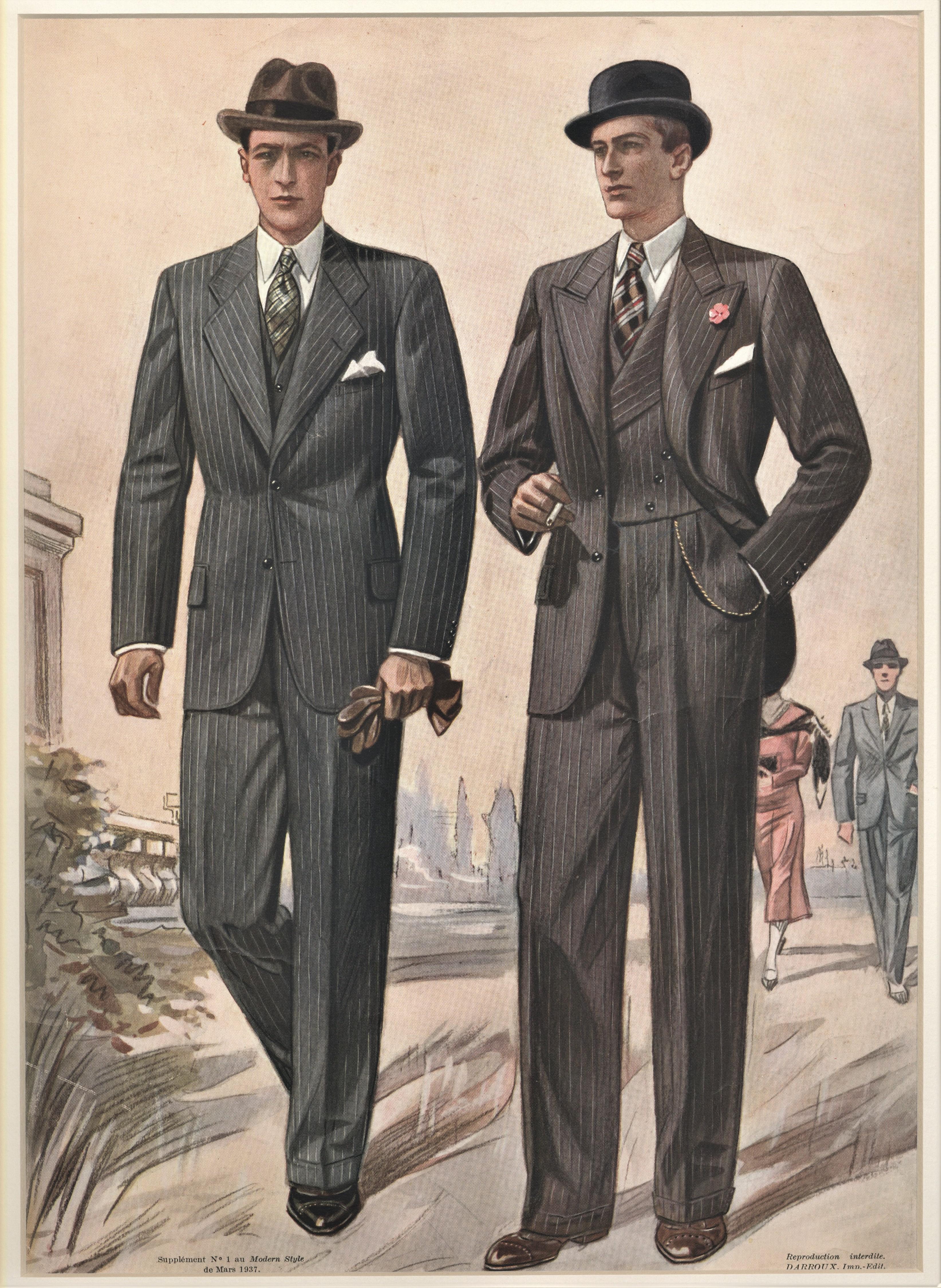 Matted 1937 Men's Tailoring Fashion Lithograph-for Home or