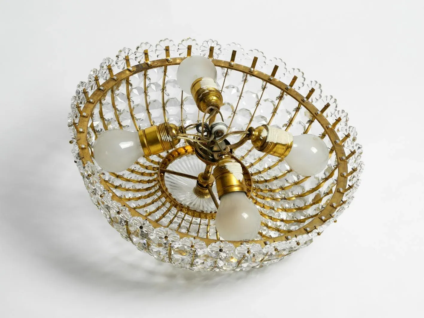 Mid-Century Modern Ceiling Lamp with Glass Stones and Brass Frame from the Vereinigten Werkstätten