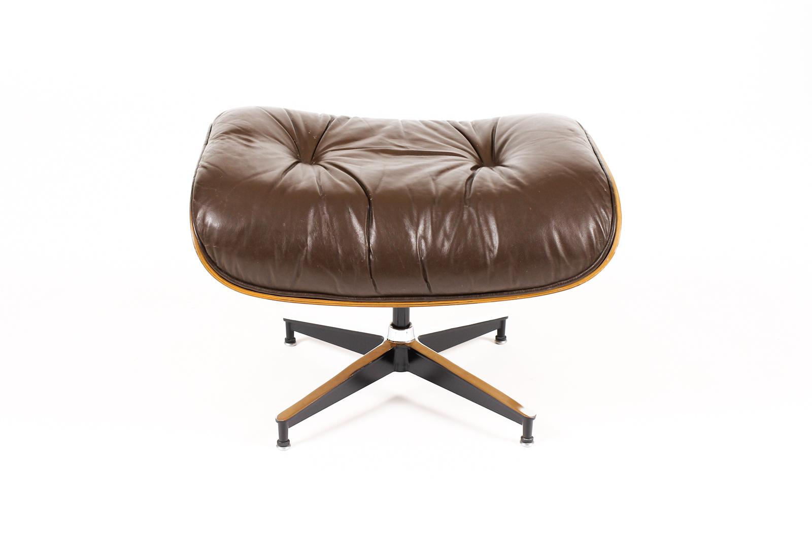 Mid Century Vintage Rosewood 671 Ottoman — Charles Eames for Herman Miller — Original Brown Leather