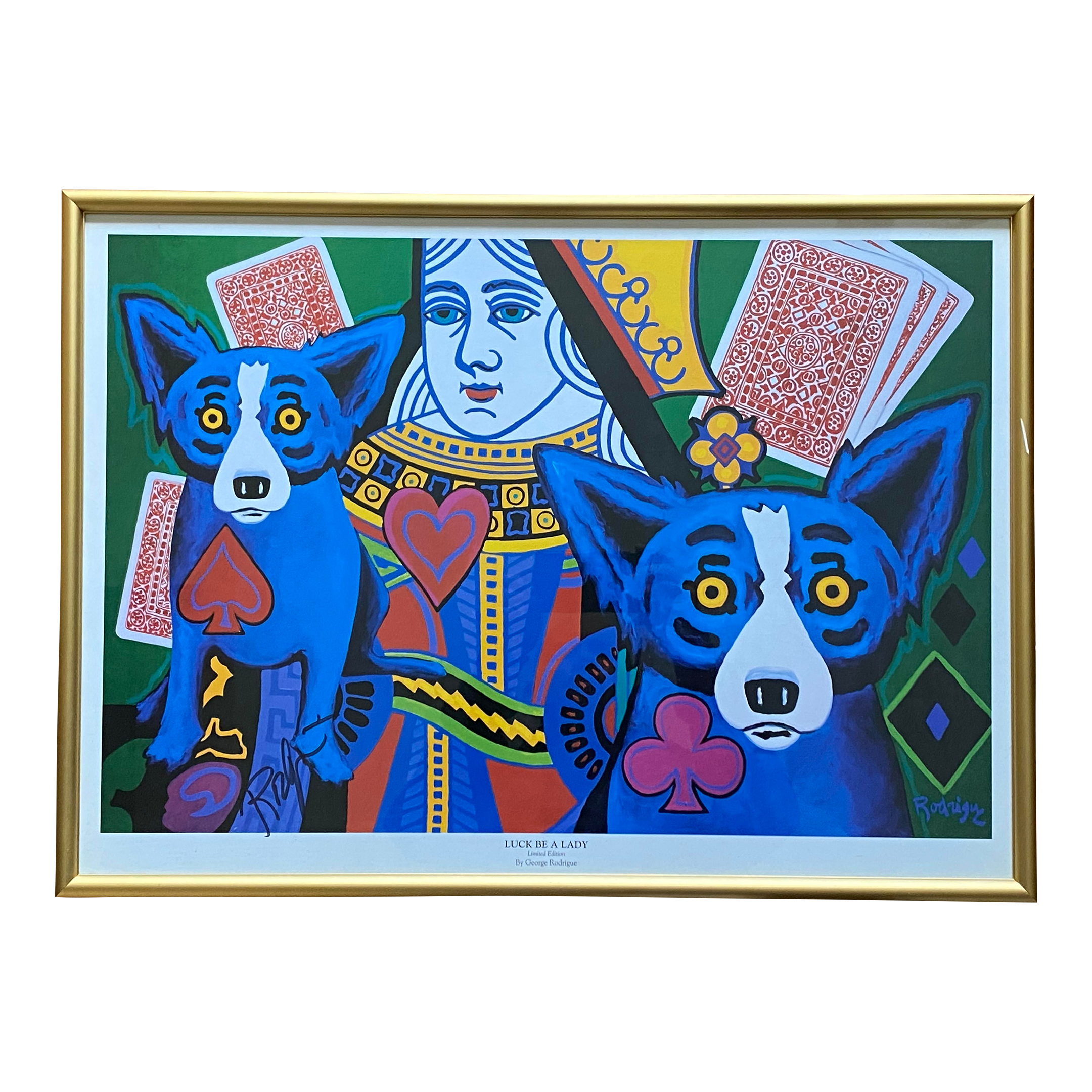 George Rodrigue 'Luck Be a Lady' Blue Dog Signed Limited Edition Print  Framed