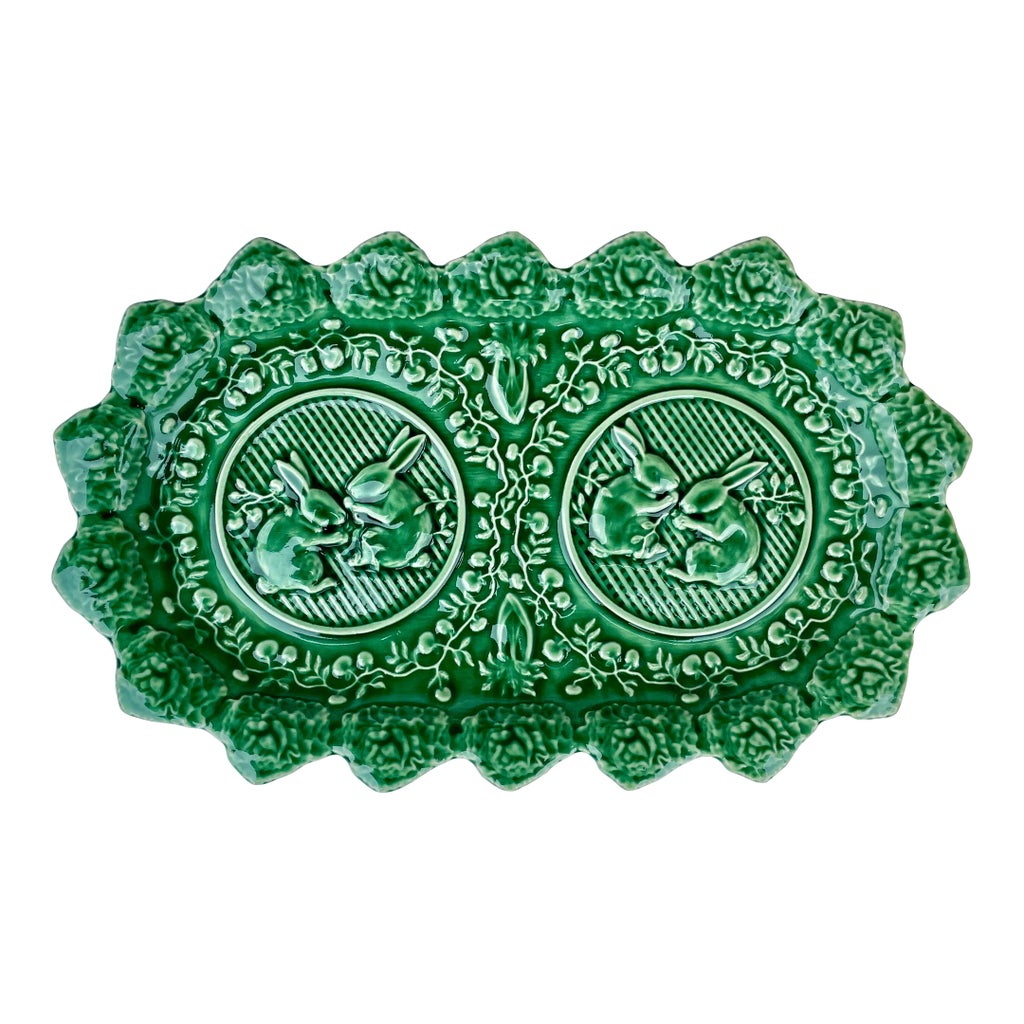 Green Bunny Rabbit Bordallo Pinheiro Lettuce Platter, Portuguese ...