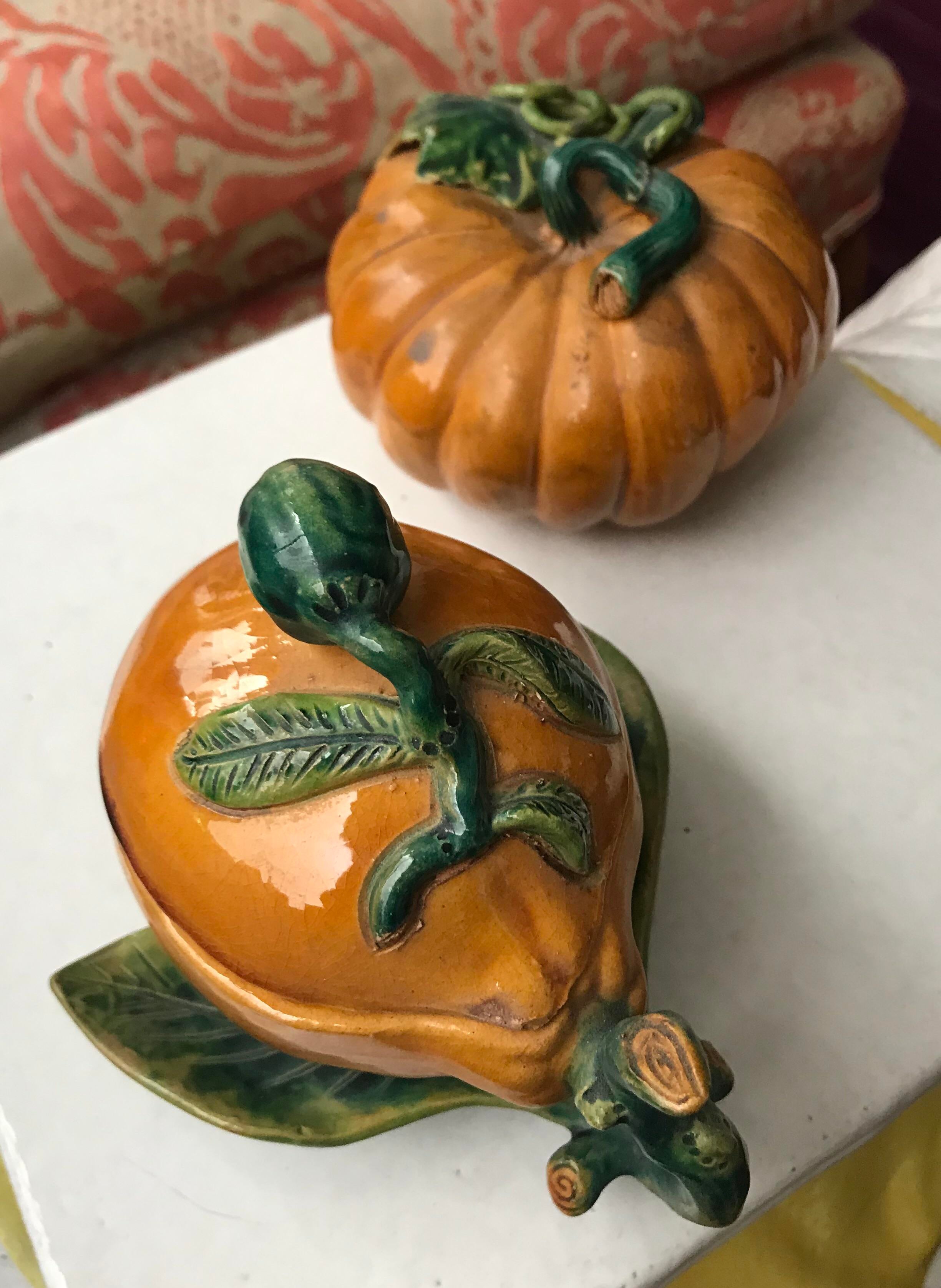 Antique Asian Glazed Ceramic Alter Fruit, Lemon and Melon