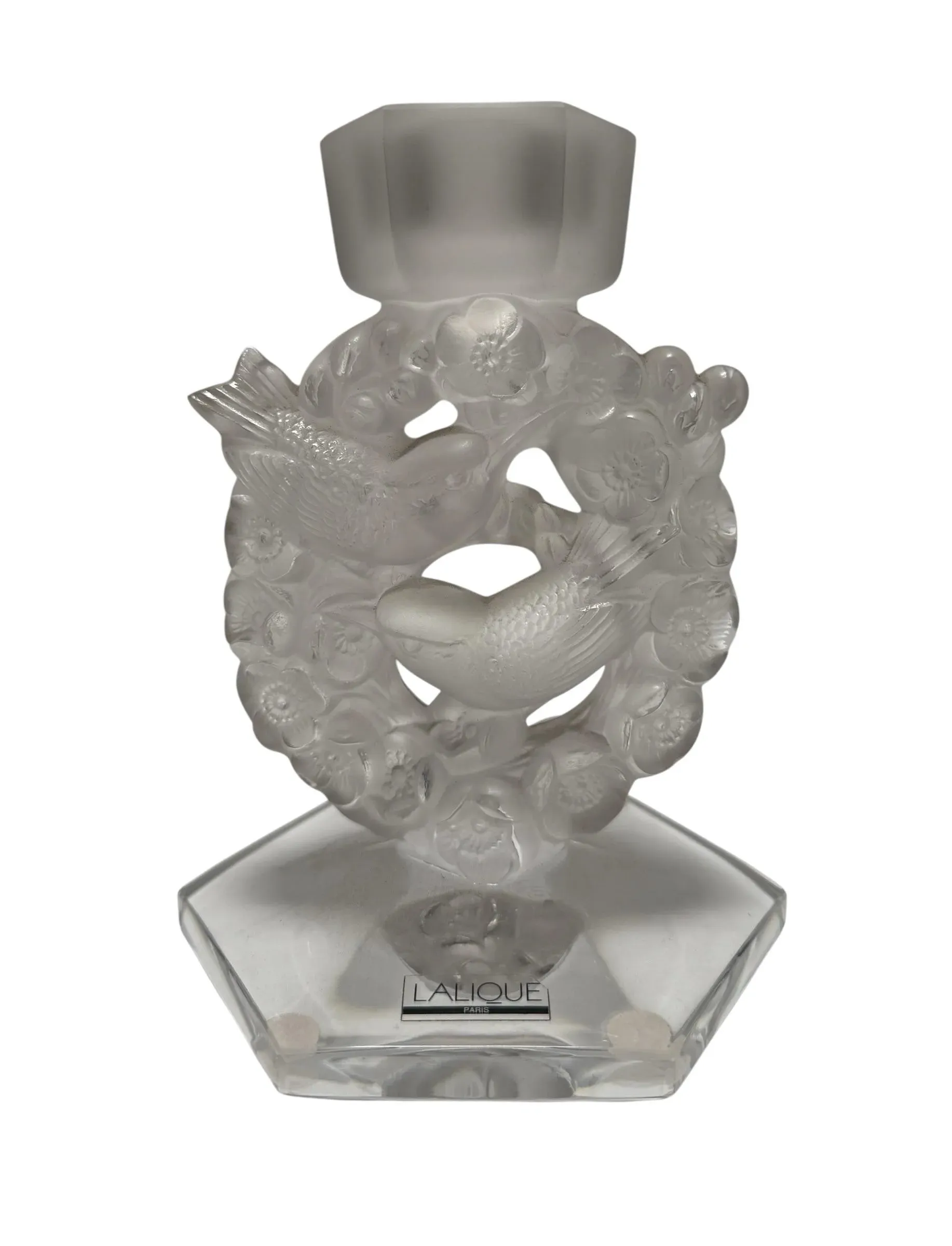 Signed Lalique French Crystal Love Birds Candlestick | Chairish