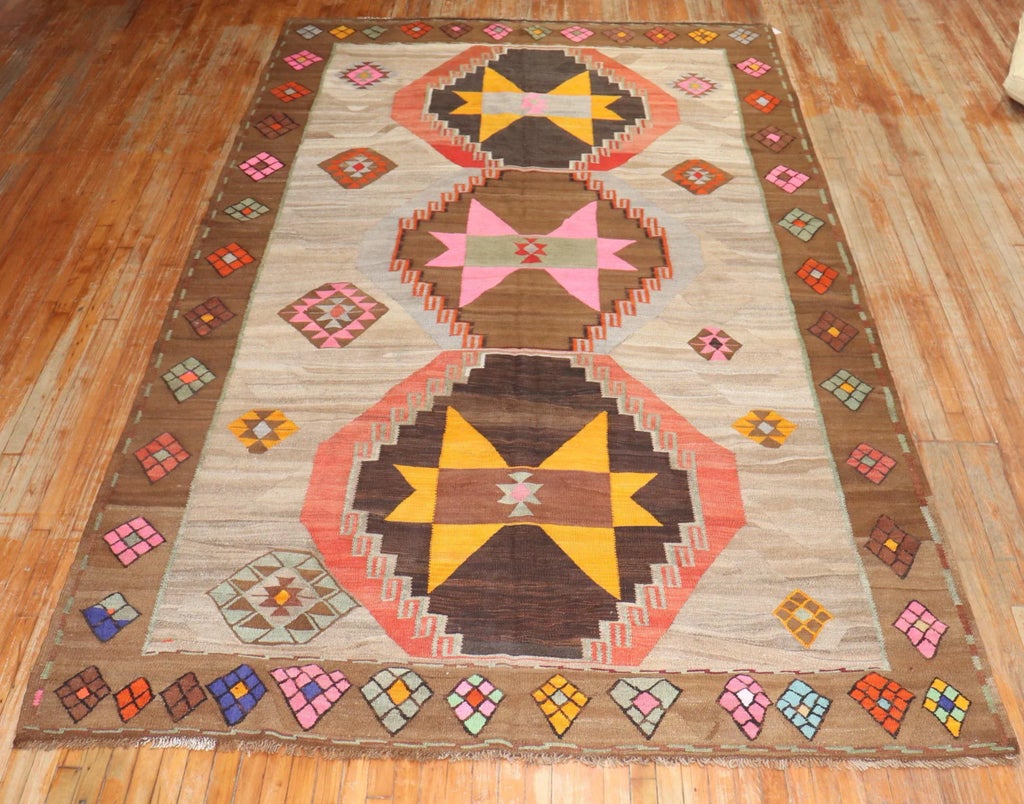 Mid 20th Century Vintage Turkish Kilim Rug, 7'6' X 13'8'' | Chairish
