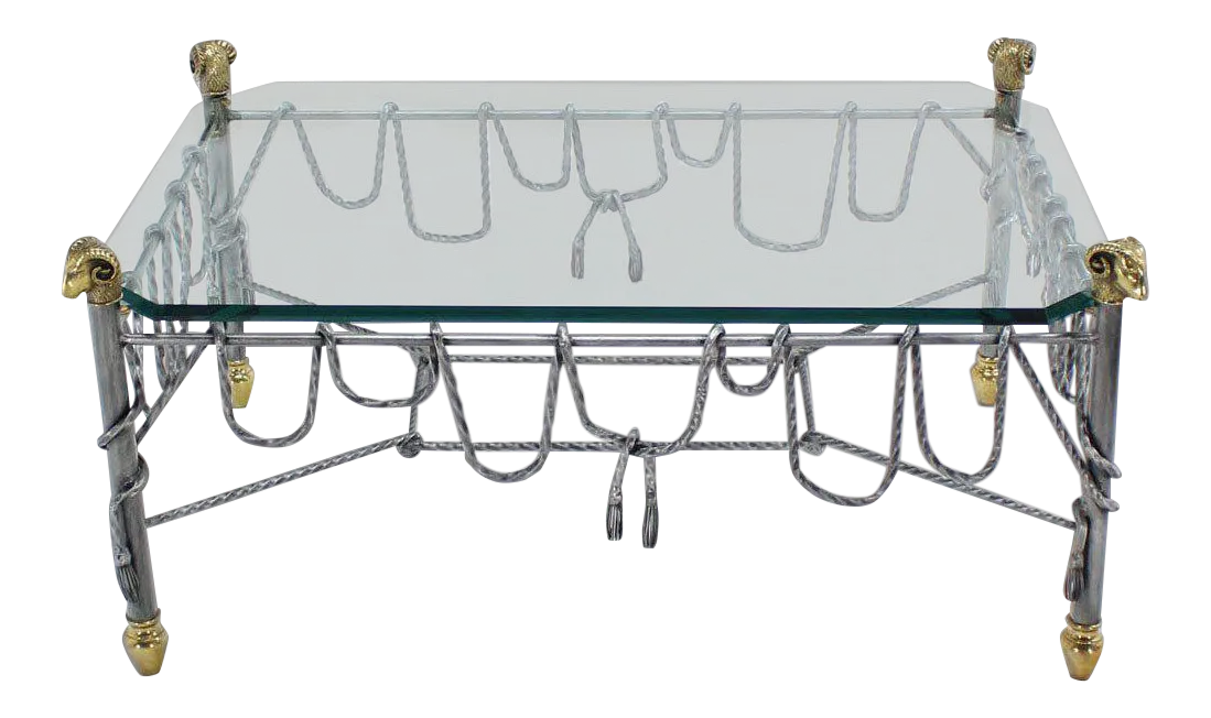 Vintage Mid Century Ornate Wrought Iron Brass and Glass Coffee Table Chairish