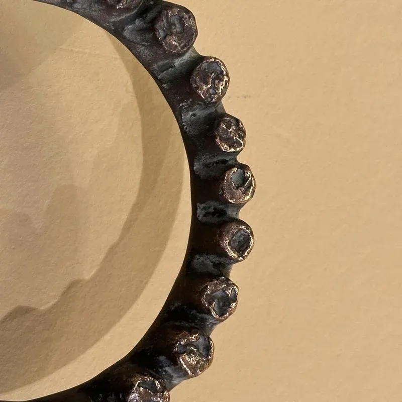 Round Push and Pull Door Handle in Bronze with Relief Ring, 1970s