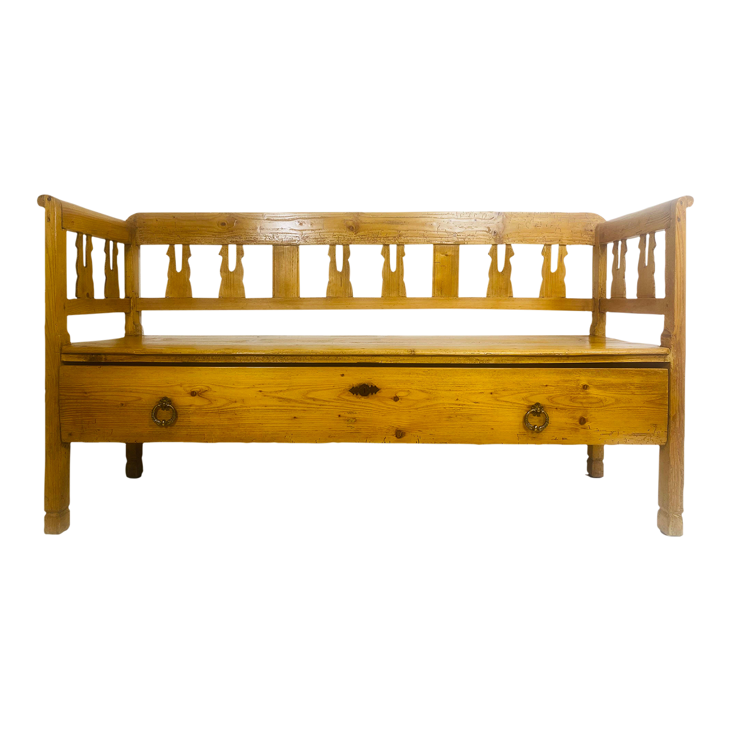 Vintage Handmade Scrubbed Irish Pine Hall Bench. Chairish