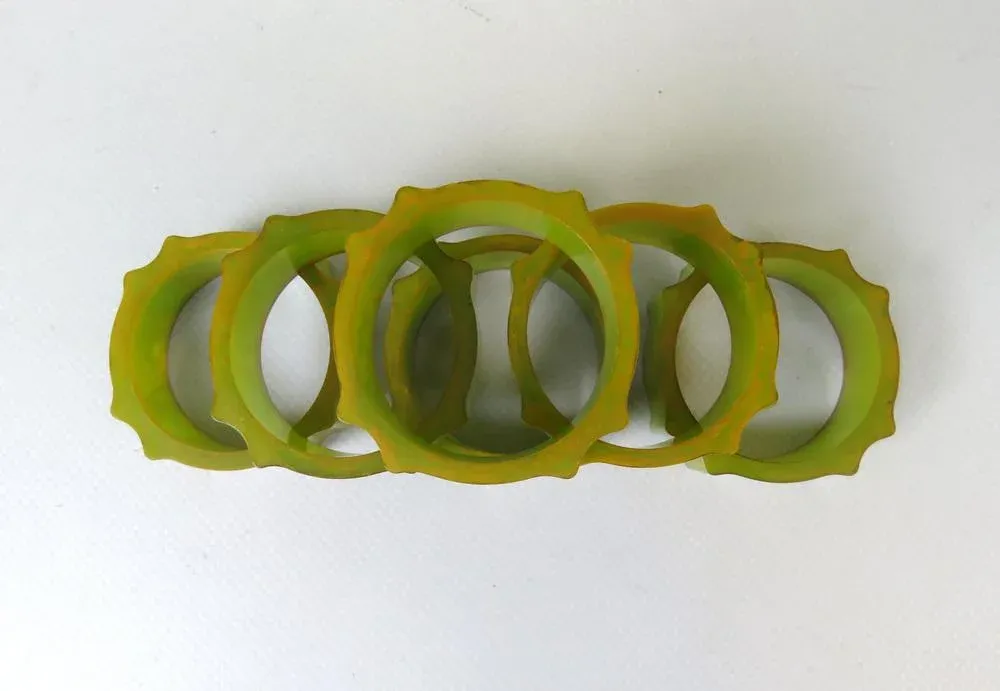 Art Deco Catalin Napkin Rings in Green Amber, Set of 6