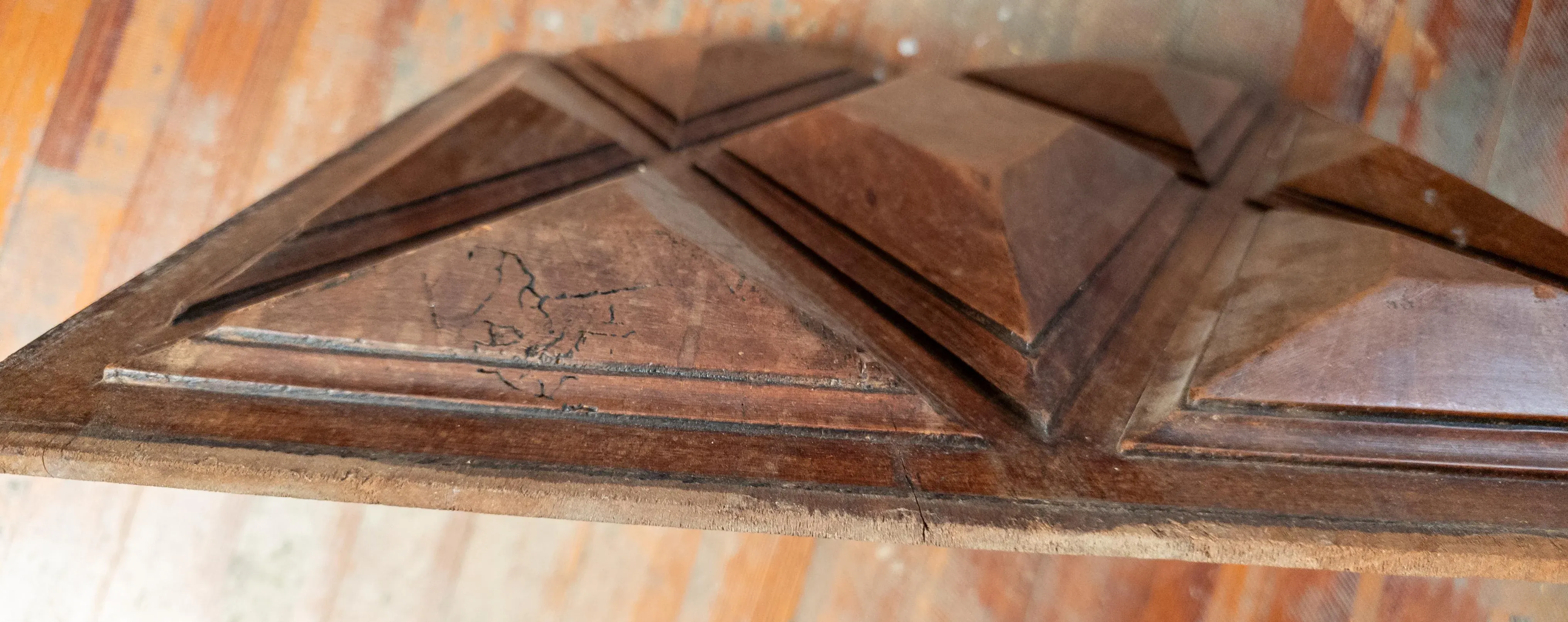 19th Century Sculptural Geometric Walnut Carved Furniture Panel Wall Decoration
