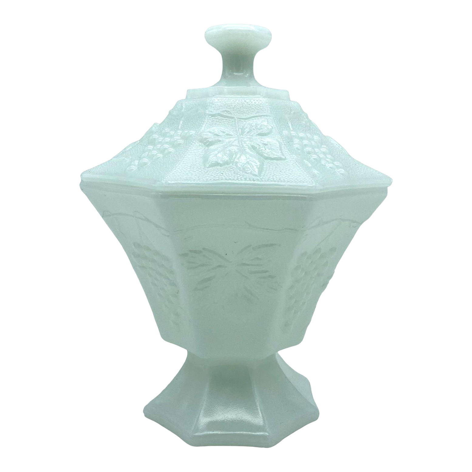Vintage Anchor Hocking Milk Glass Grapesnd Leaves Octagon Candy Dish