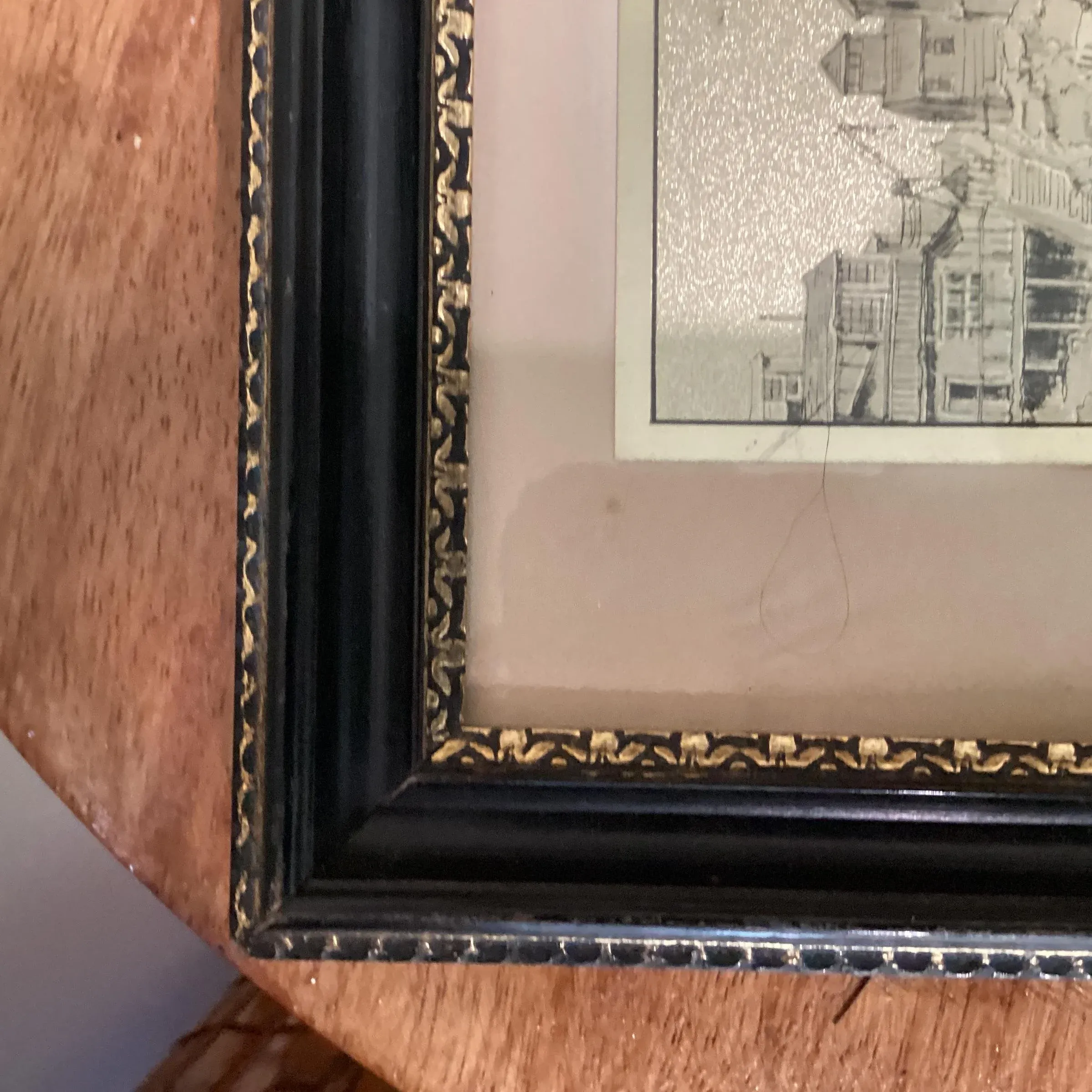 Mid 20th Century Vintage Lionel Barrymore Nautical Motif Gold Foil Print, Framed