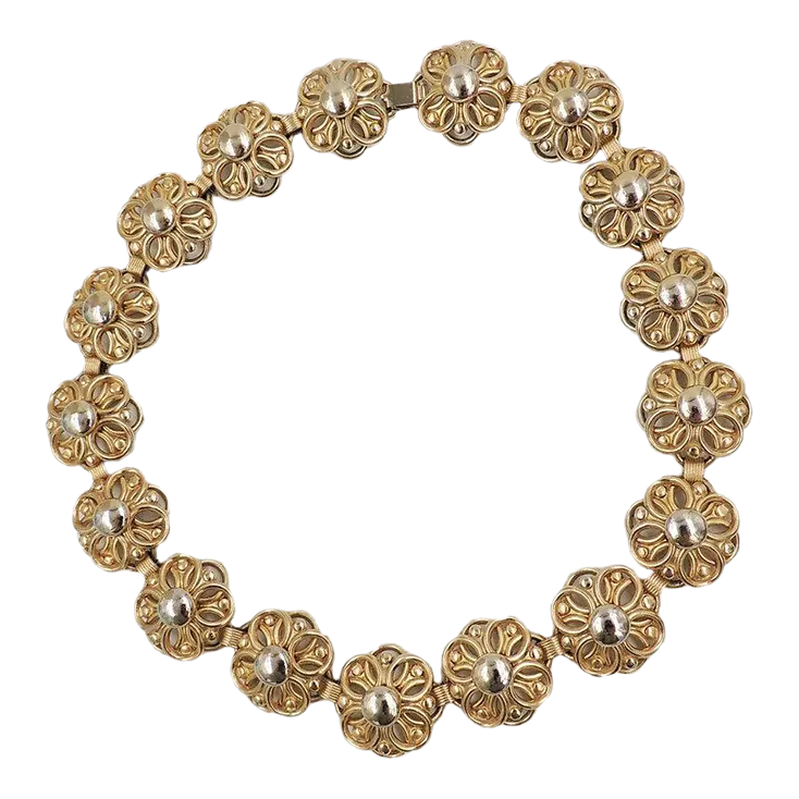 Vintage 1950s Signed Napier Goldtone Flower Link Necklace
