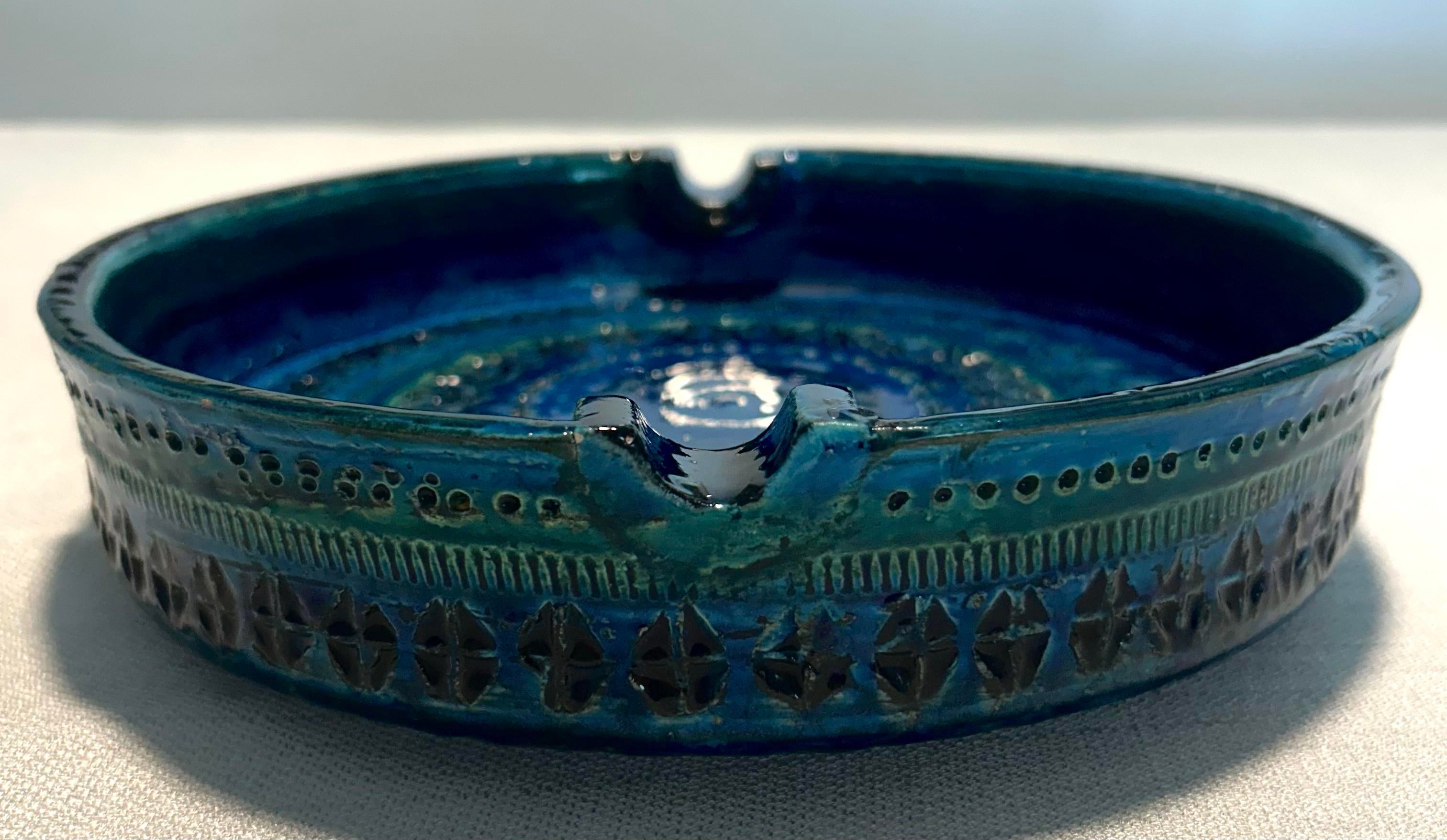 『ミッドセンチュリー』ビトッシ モンドリアン 皿ジオメトリックデザイン 20thC MCM Italian Aldo Londi for Bitossi Rimini Blue Large Ceramic