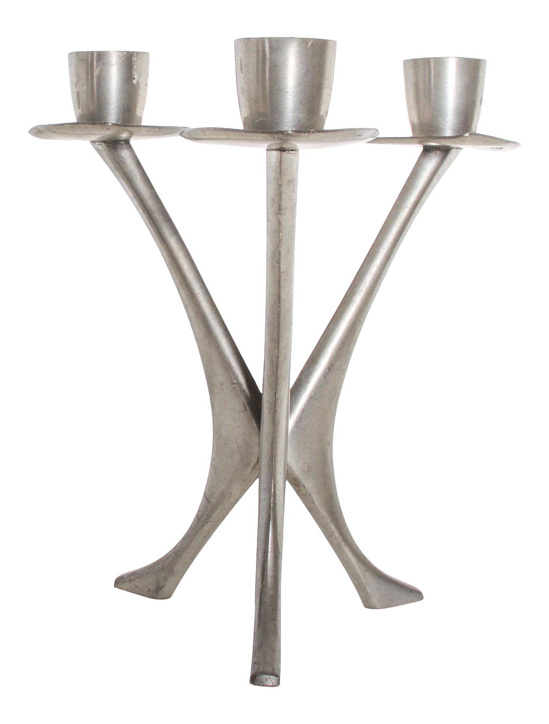 Mid Century Modern Pewter Candle Holder Trio Candelabra, B M Pewter