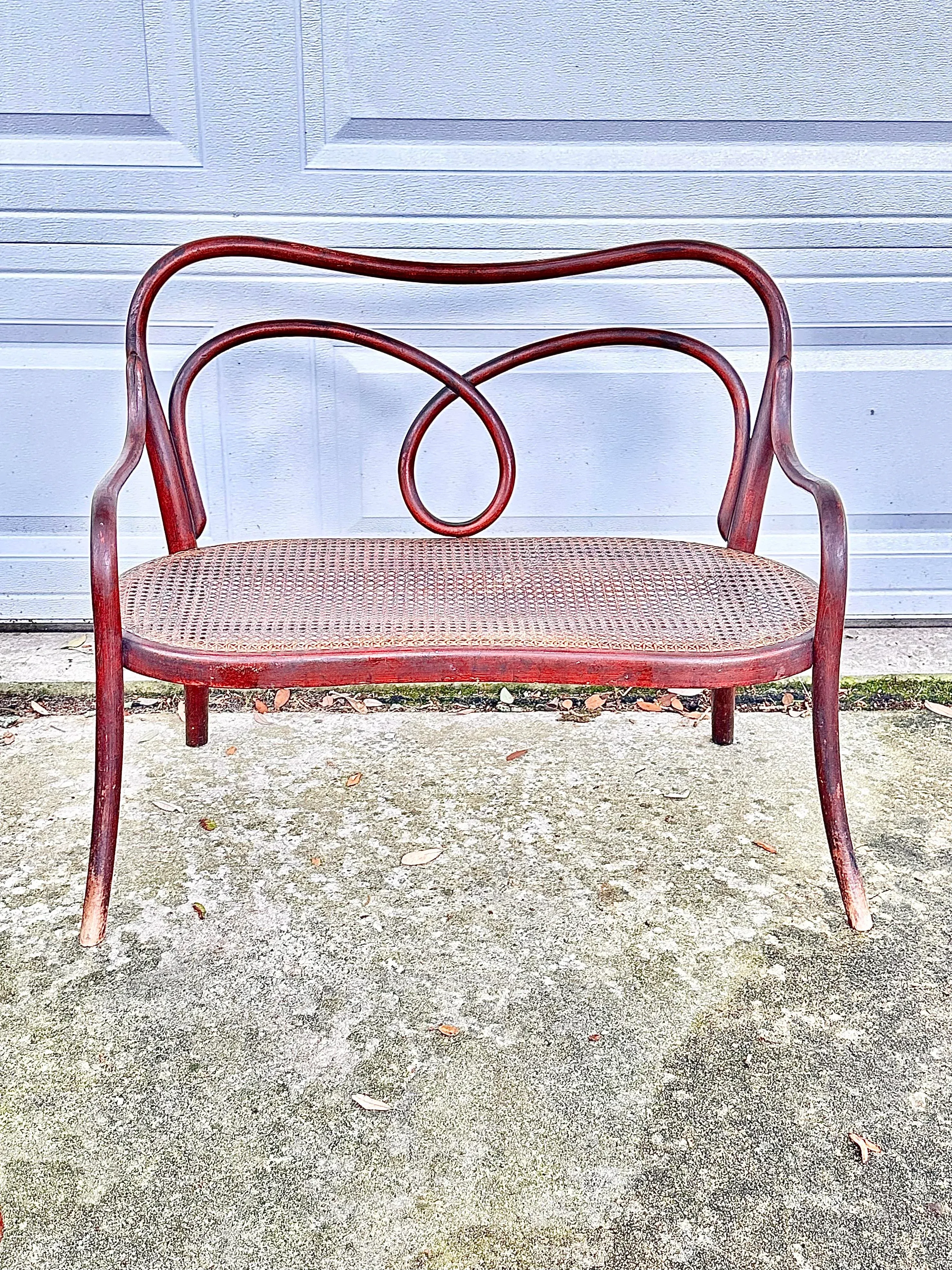 Antique Child’s Bentwood and Cane Bench