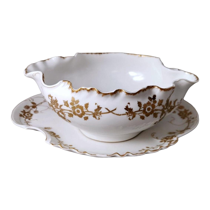 Antique Haviland & Co. Limoges French Porcelain Salad Bowl With Tray