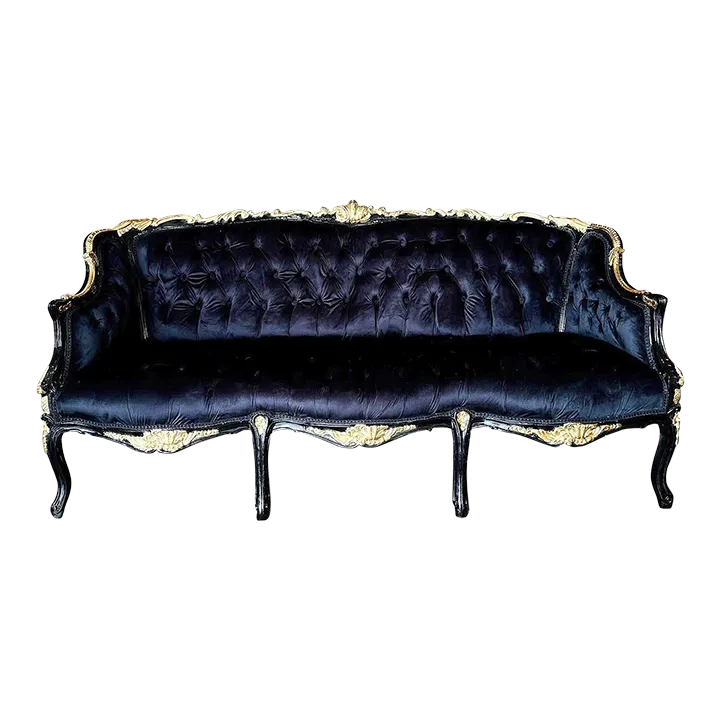 French Style Black Gothic Tufted Sofa | Chairish