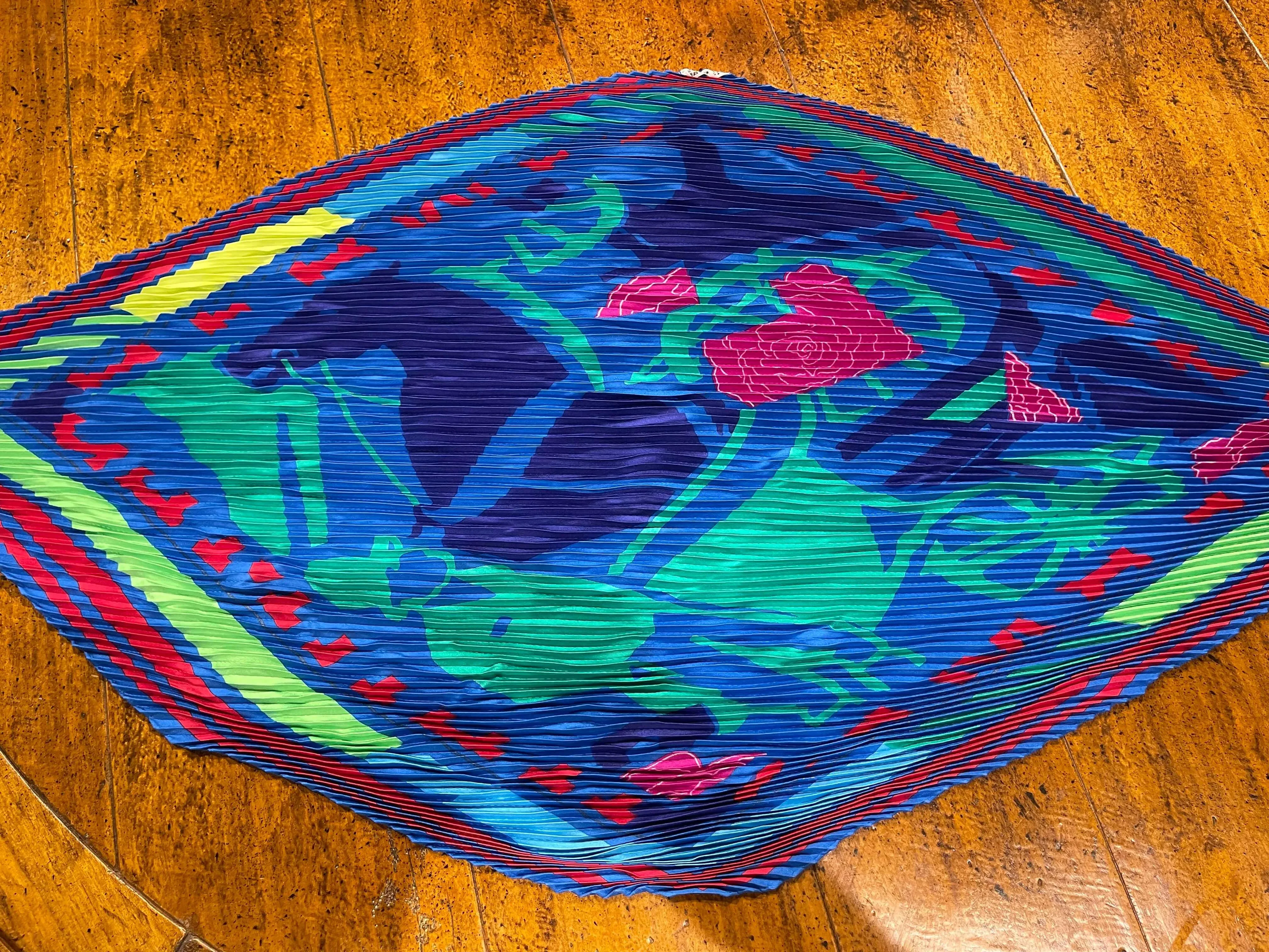 Vintage Hermes Puzzle II Silk Pleated Scarf With Original Round