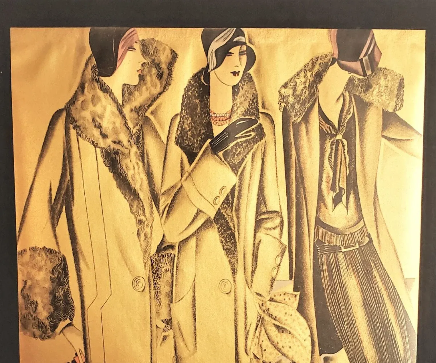 RARE-Matted Art Deco Fashion Pochoir on Gilded Paper-With Documentation
