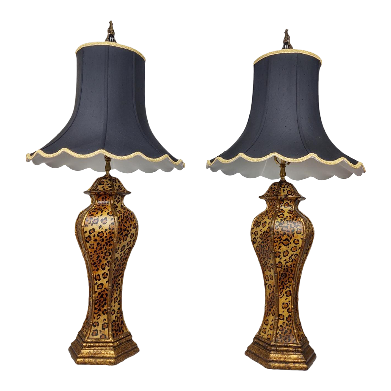 Vintage Pair of Hollywood Regency Leopard Table Lamps