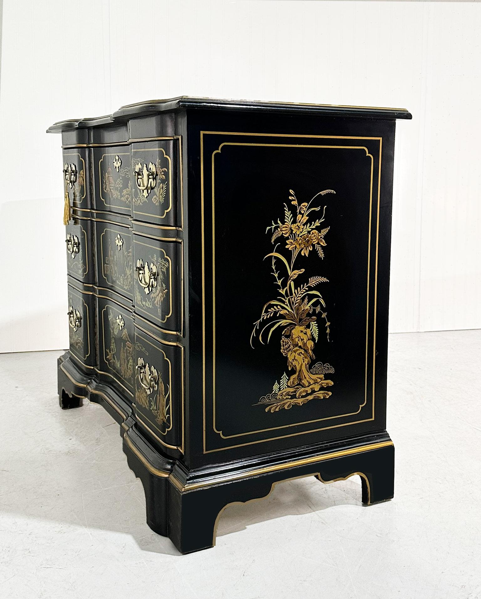 Vintage Chinoiserie Gilt Decorated Blockfront 3-Drawer Chest