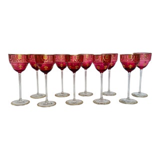 Ruby Gilt Wine Glasses, Antique French Circa 1900. Fleur de Lis - Set of 10  | Chairish