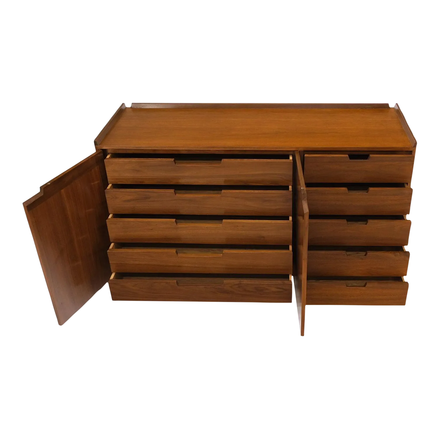 MidCentury Modern 10 Drawers Walnut Gallery Top Dresser Credenza