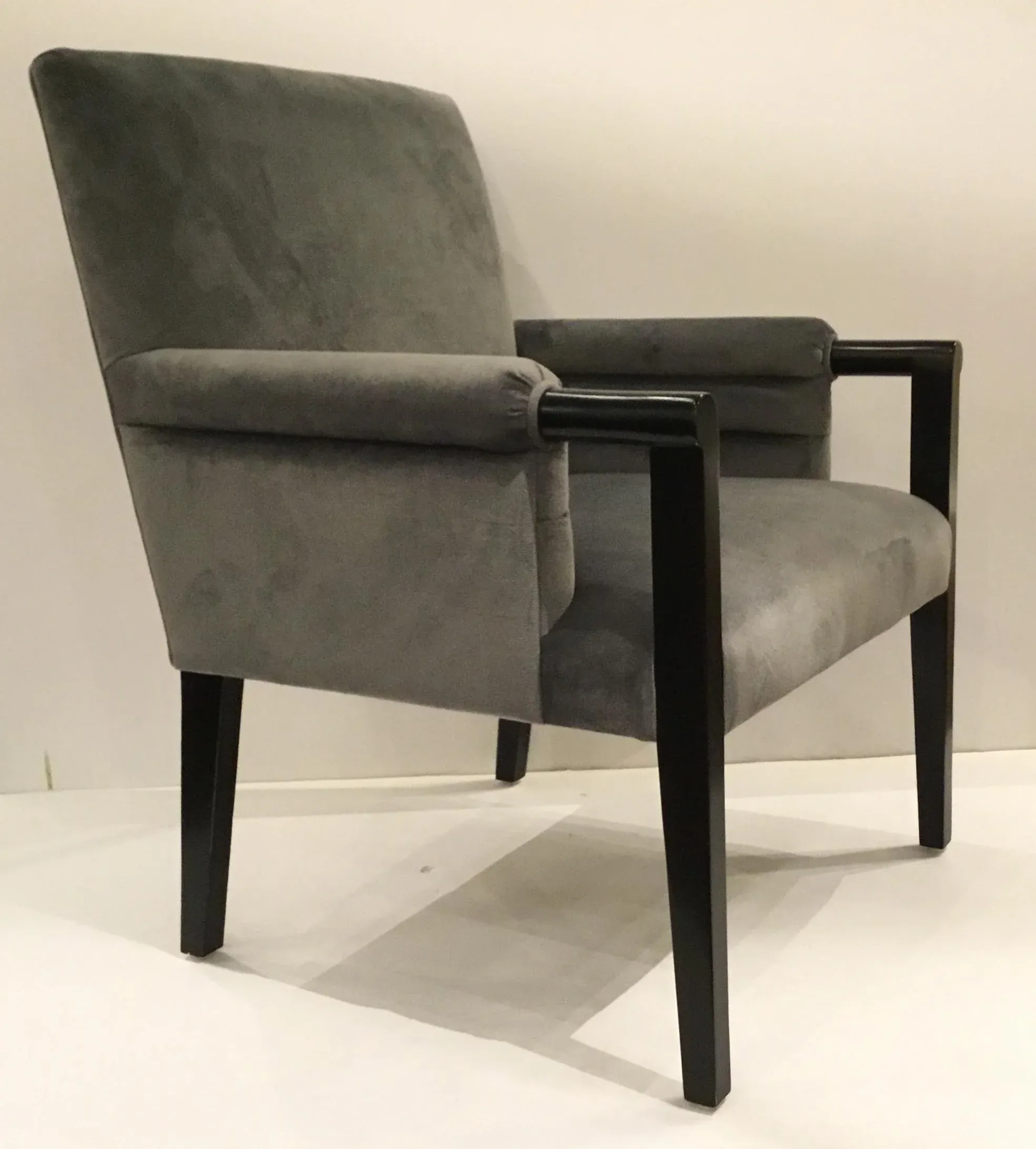 Mid-Century Modern Style Gray Velvet Londres Arm Chair By: John Richard