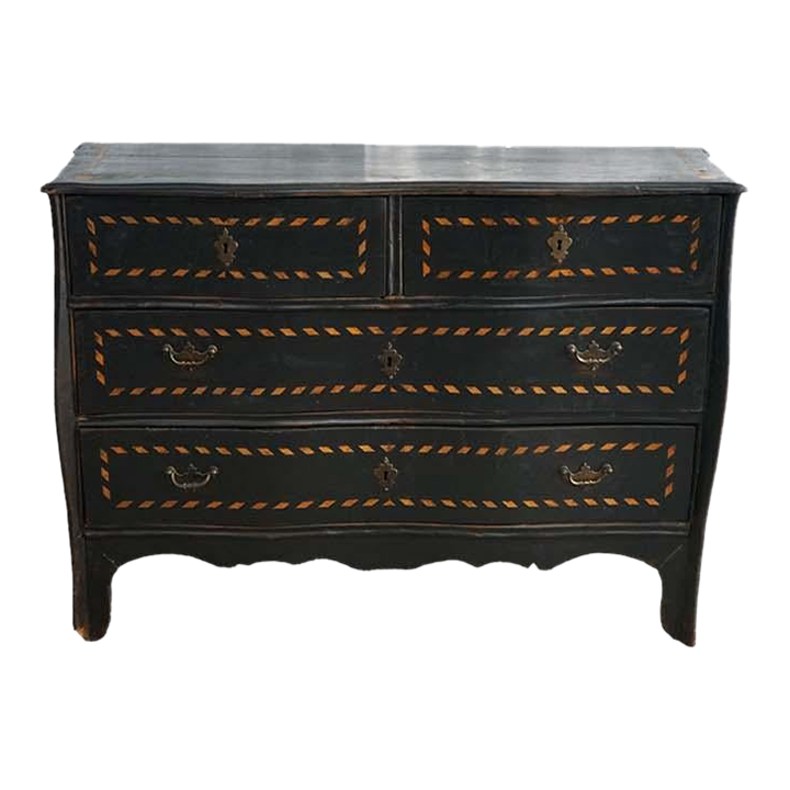 Black Italian Chest With Inlay on Top & Drawers From Genoa, Italy