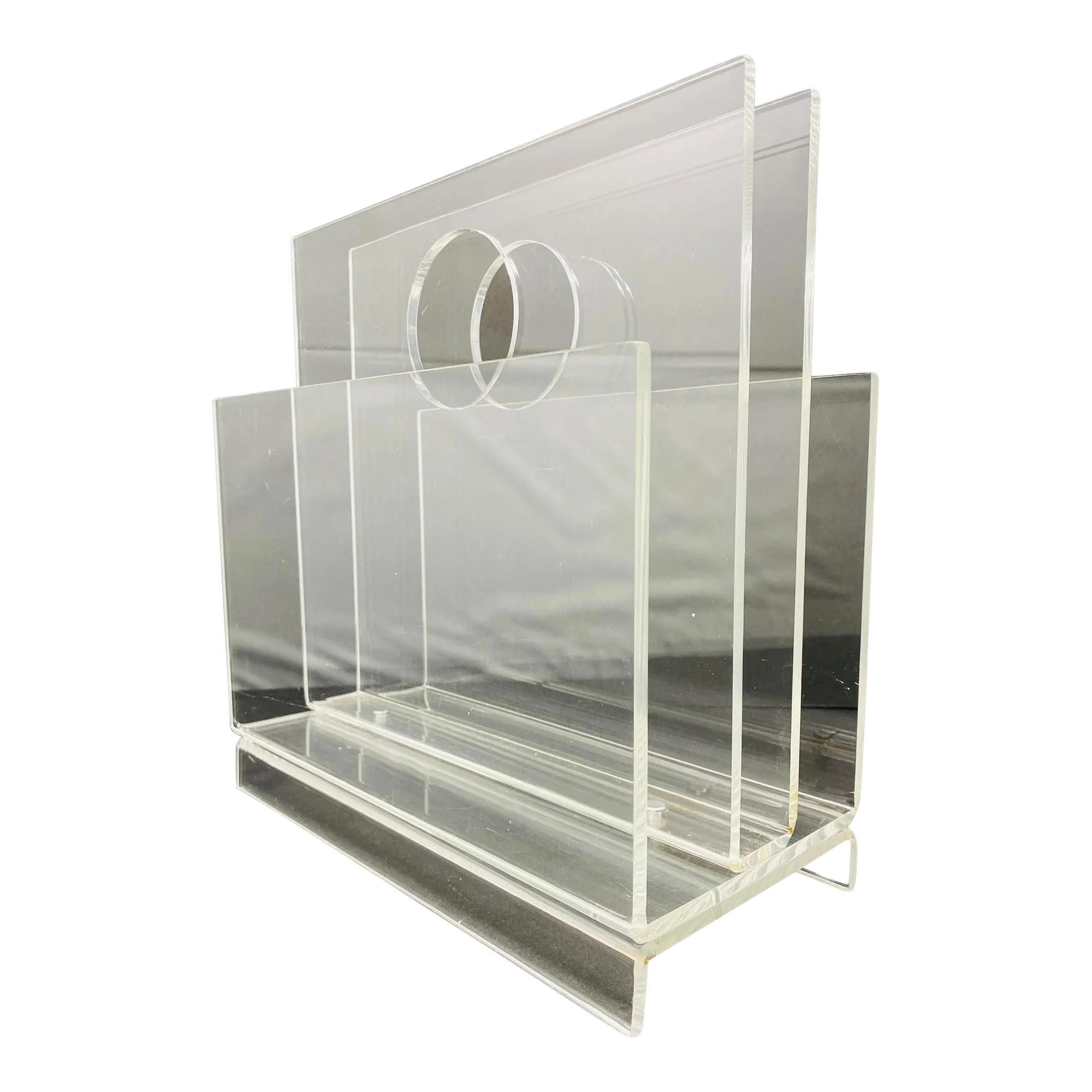 Vintage Lucite 3 Compartment Magazine Rack With Built in Circle Handles ...