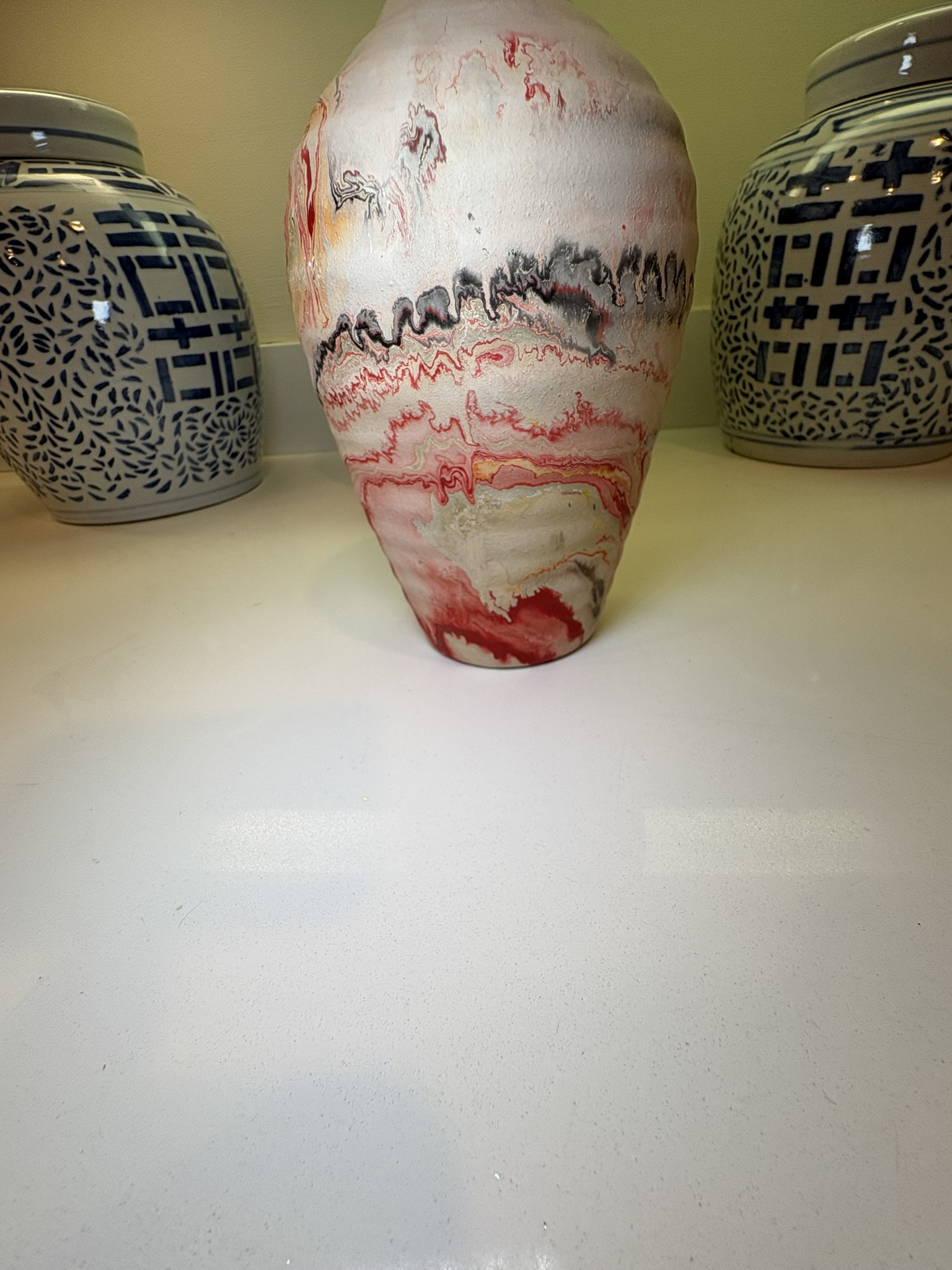 Boho Chic Nemadji Swirl Vase in Red Orange & Gray Studio Pottery main image 1