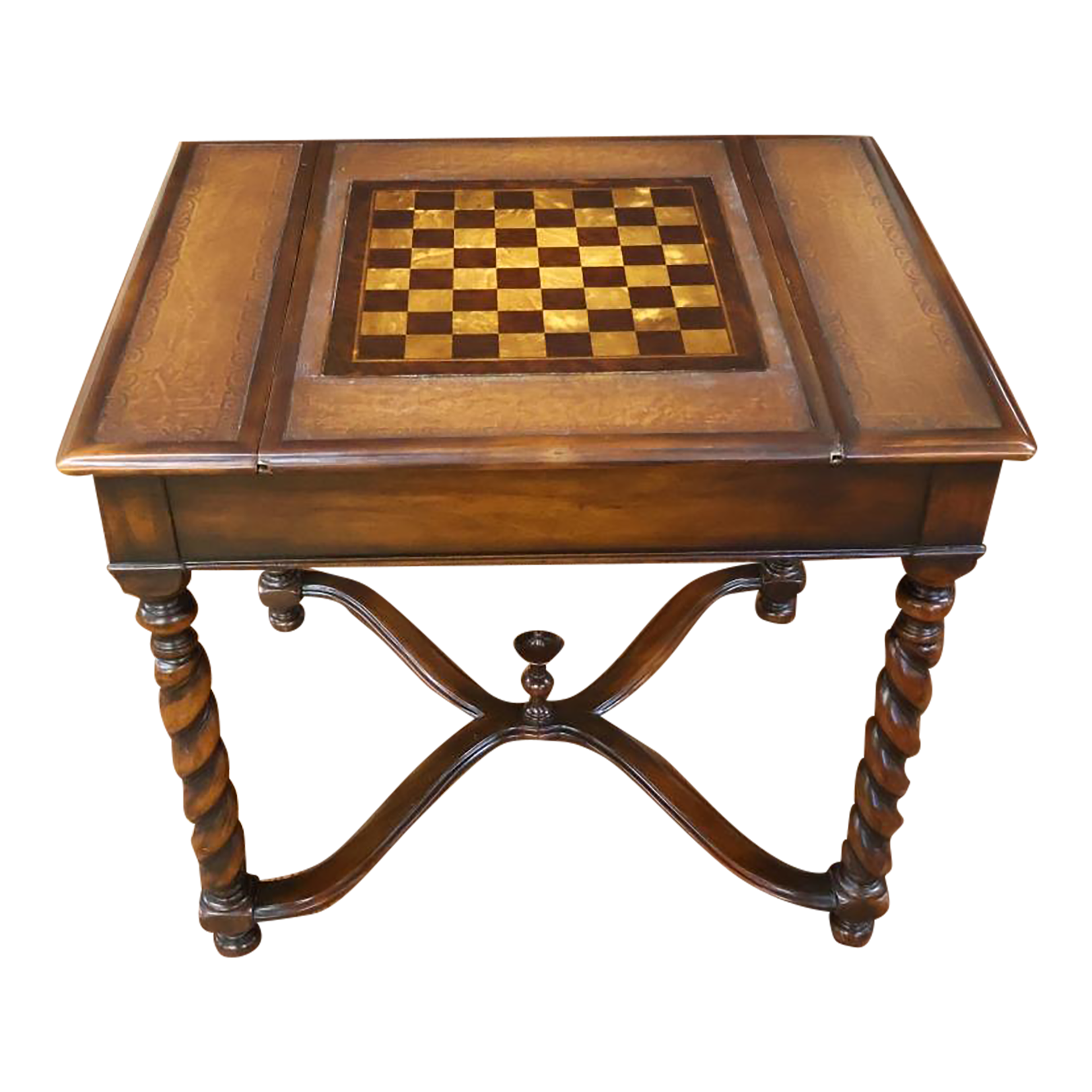 Theodore Alexander Walnut and Burled Walnut Spiral Leg Leather Top