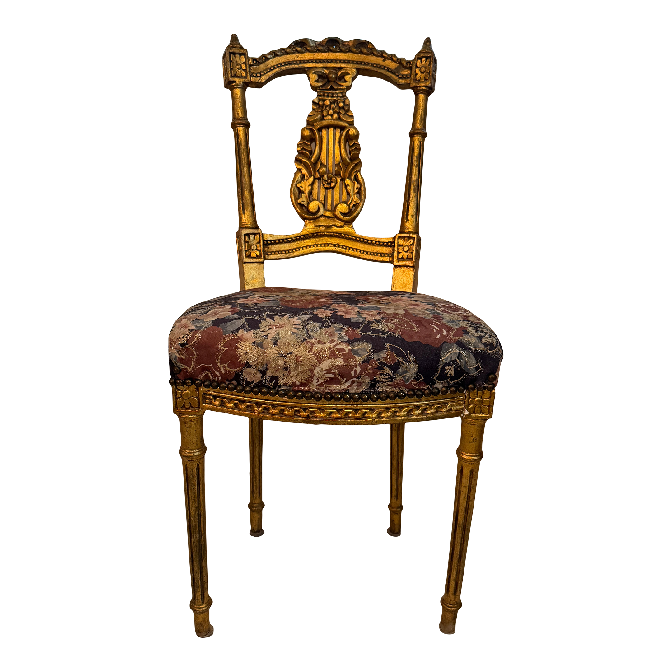 Early 20th Century Antique French Louis XIV Gold Leaf Side Accent Harp Small Chair