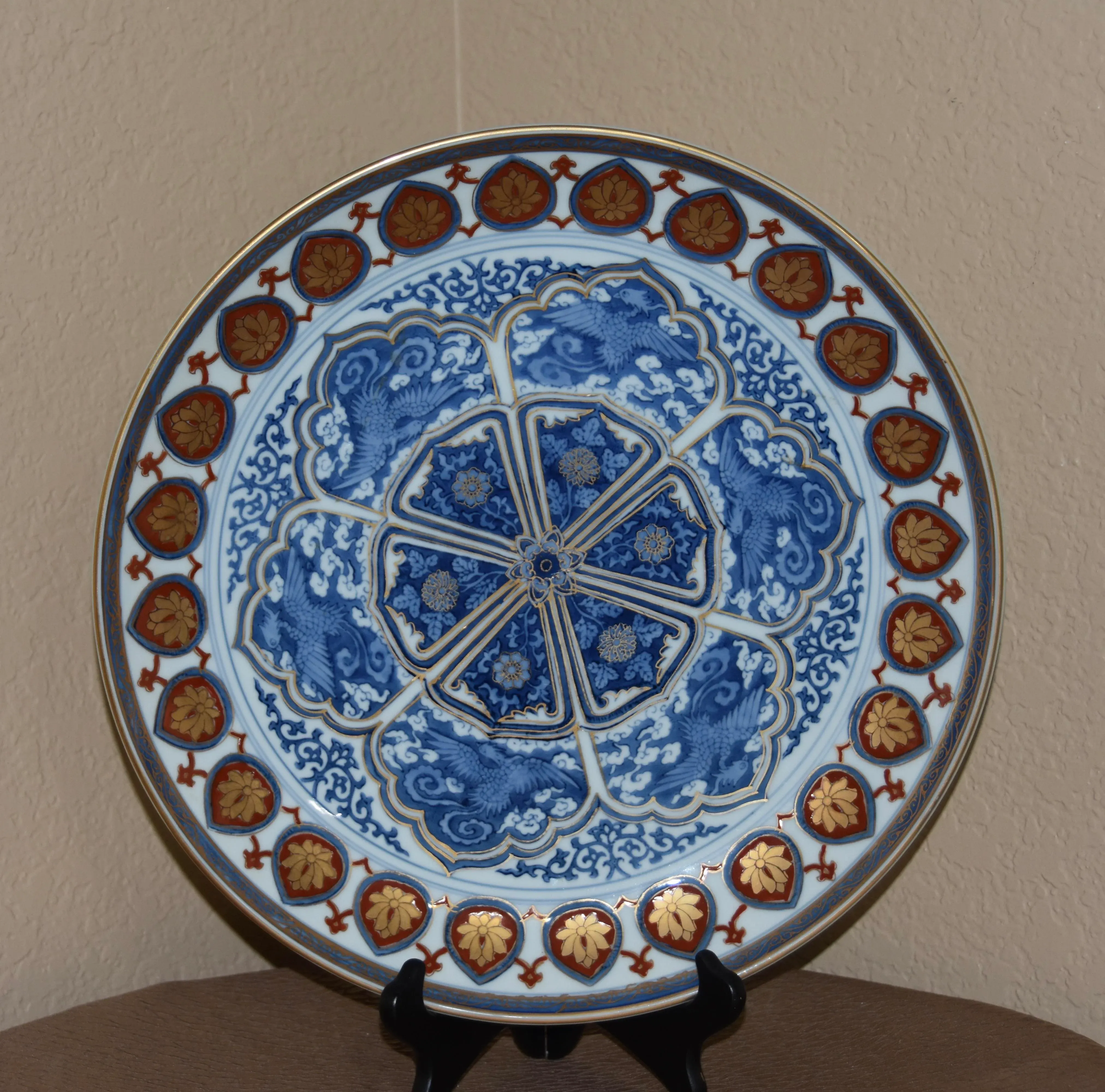Gold Imari Hand Painted Decorative Plate Lotus & Blue Phoenix
