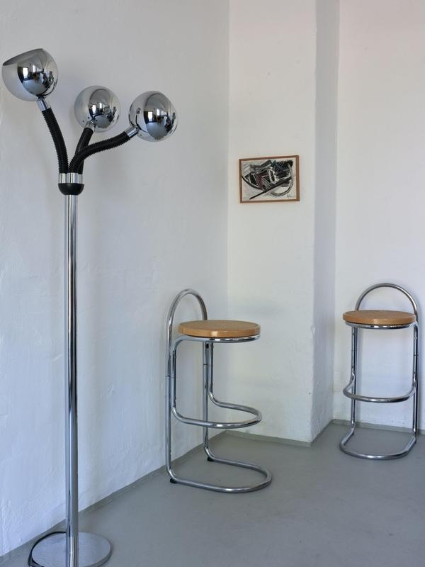 Tubular Chrome and Cane Bar Stools, 1970s, Set of 2