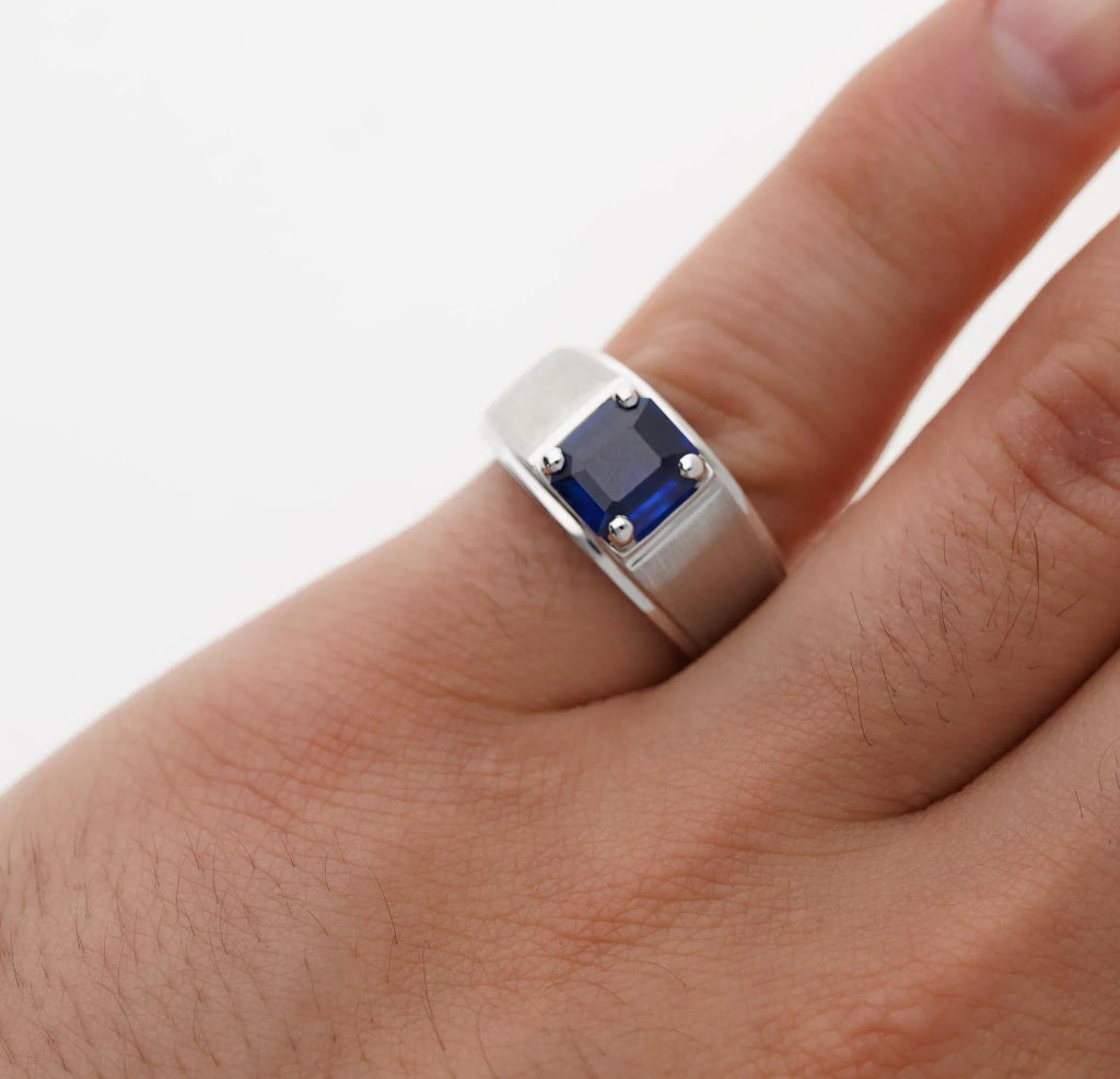 GIA Certified 2.23 Carat Square Cut Blue Sapphire Men
