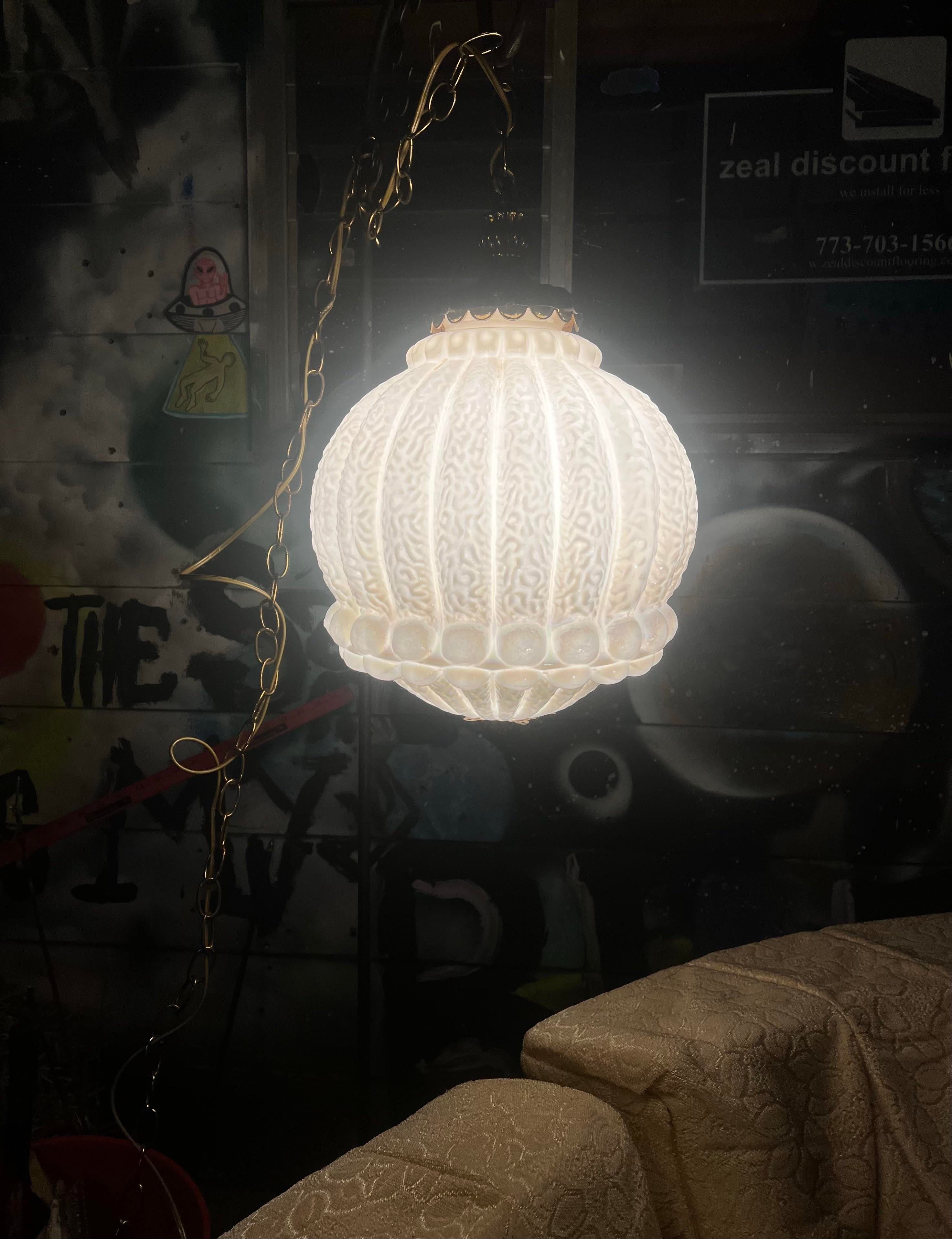 Vintage Hollywood Regency Style Iridescent Hanging Swag Lamp